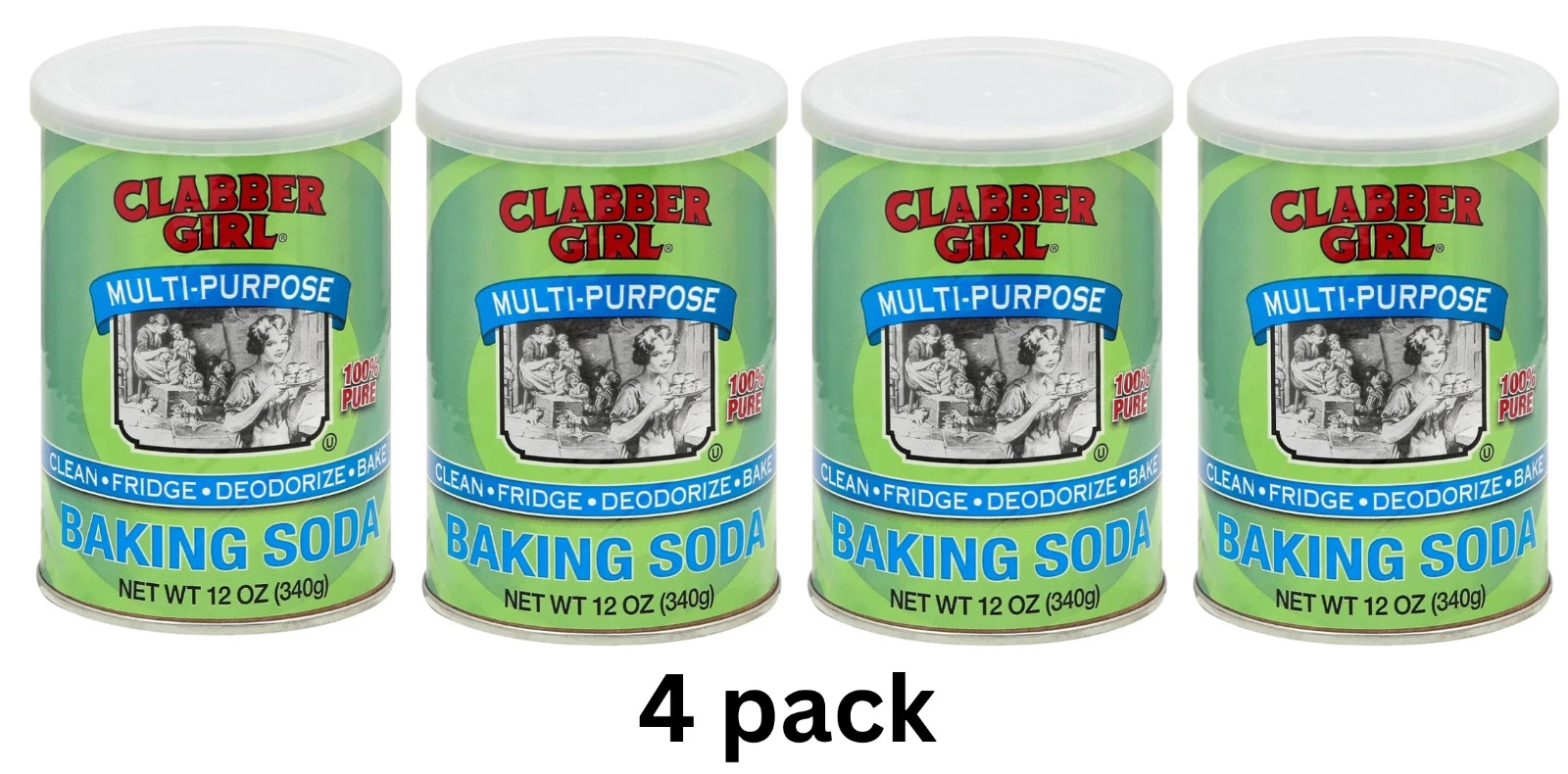 4 Pack Clabber Girl Multi-Purpose Baking Soda 12 oz Can Exp 03/27