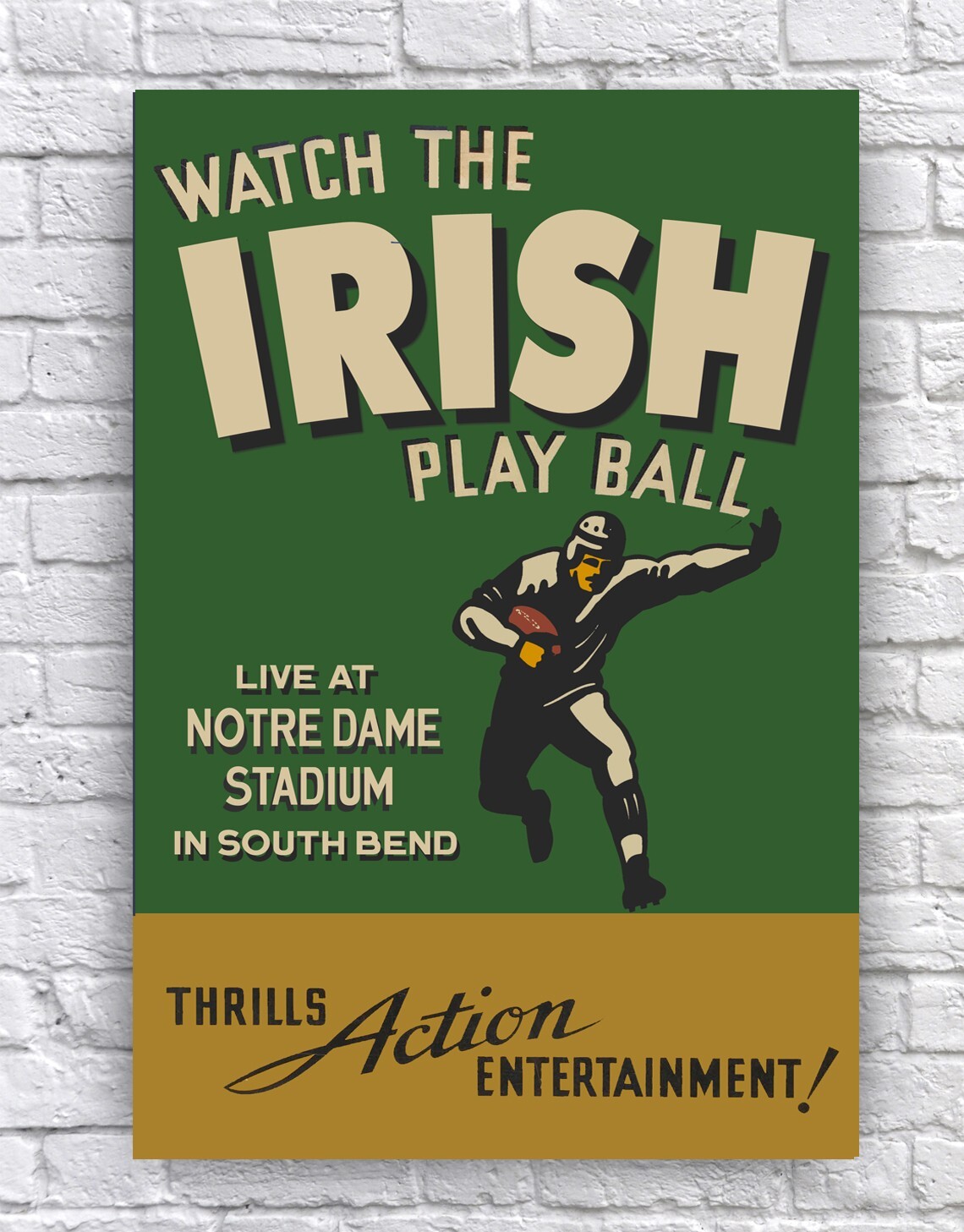 Notre Dame Irish Football Live in South Bend Vintage Style Cardstock Poster