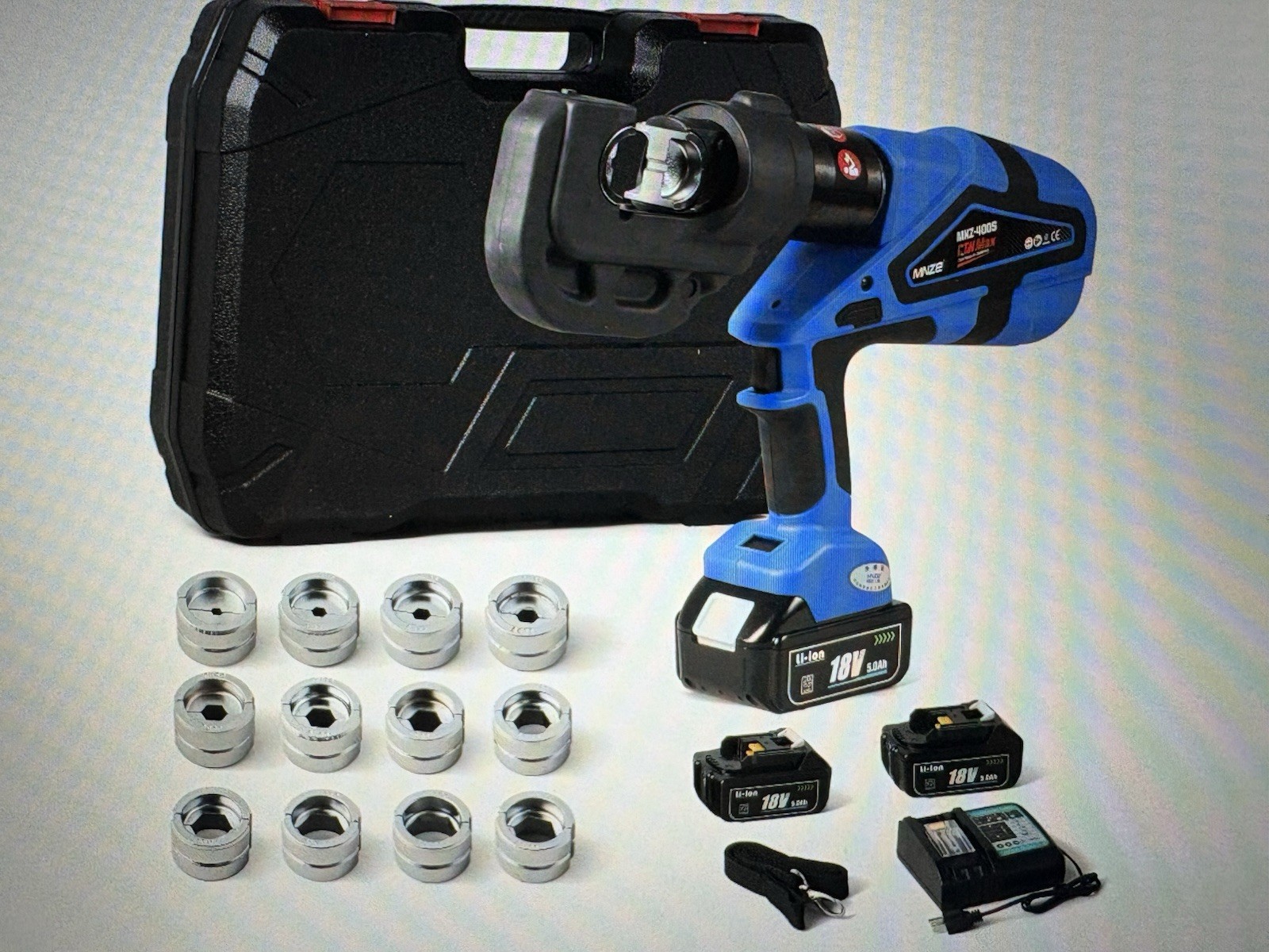 MMNZE 18v 12 Ton 8 AWG-800 MCM Lug Crimping Tool W/13 Dies Intelligent Chip Ctrl