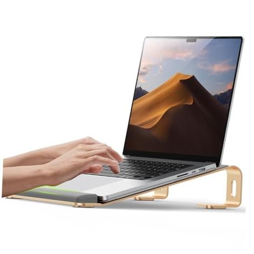 Aluminum Laptop Stand, Notebook Stand with Wrist Rest, Ergonomic Gold
