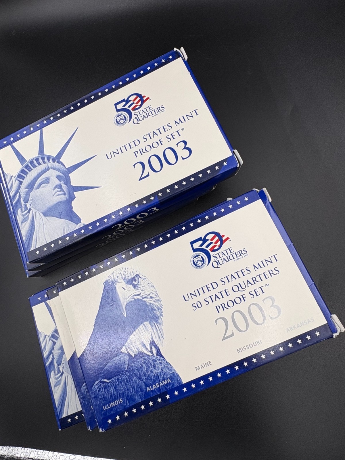 Six 2003 US Proof Sets 3 Regular and 3 50 State Quarters