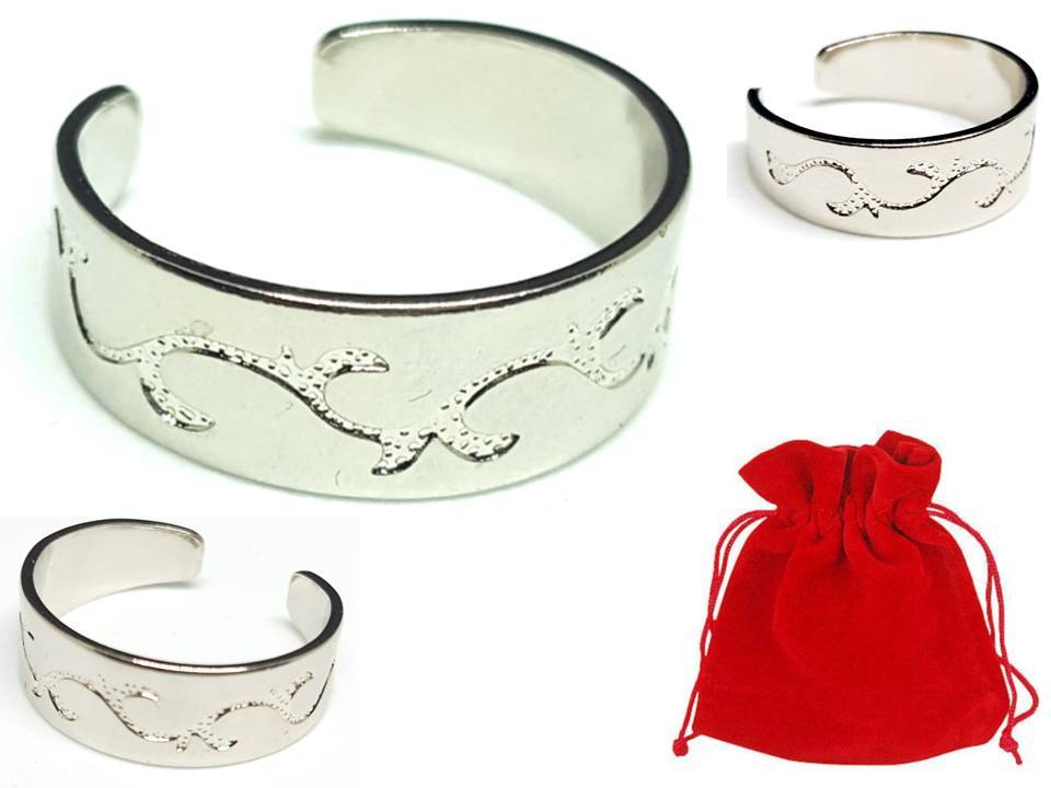 Silver Coated Adjustable Branch Style Toe Ring with Red Velvet Pouch - B2G2F
