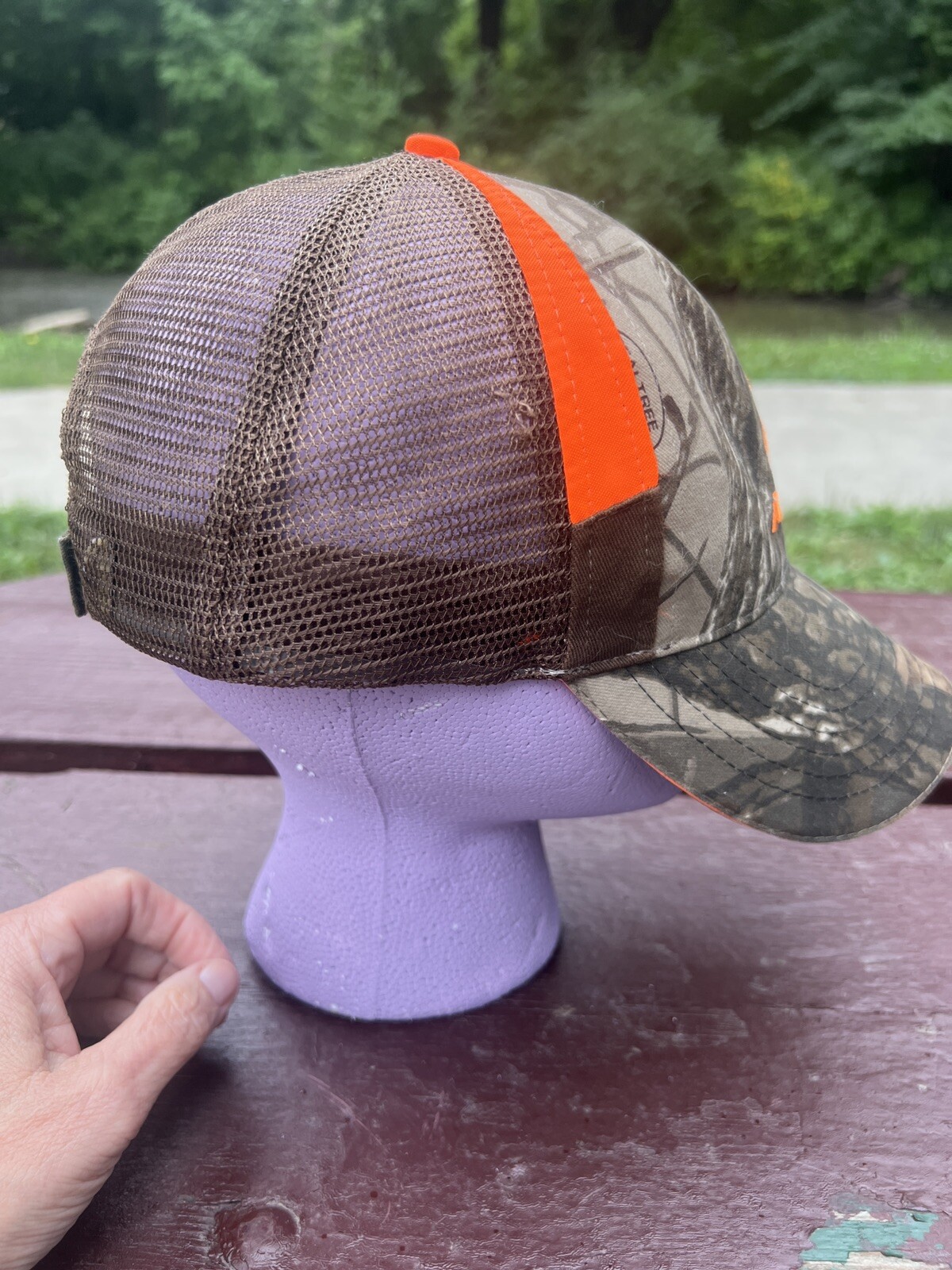 ASGROW Camouflage Cap/Hat w/ Fluorescent Orange Accents. Mesh, Adj. EUC