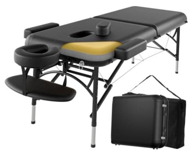 Professional Massage Table Portable 2 Fold Premium Memory Foam Aluminium Black