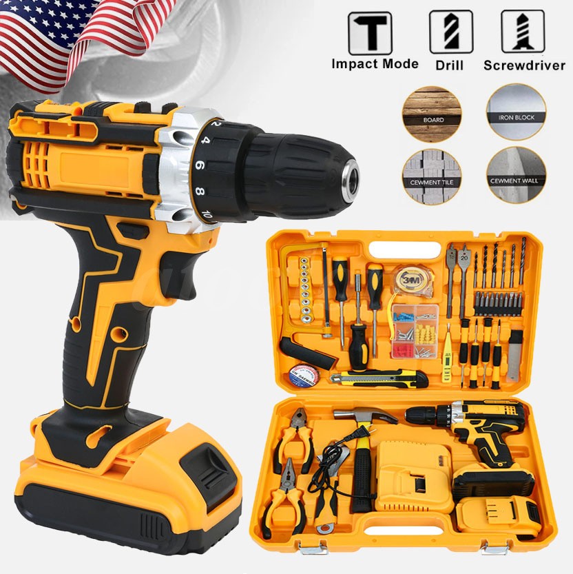 Hammer Drill Cordless Brushless Impact Driver Combo Kit With 2 Battery & Charger