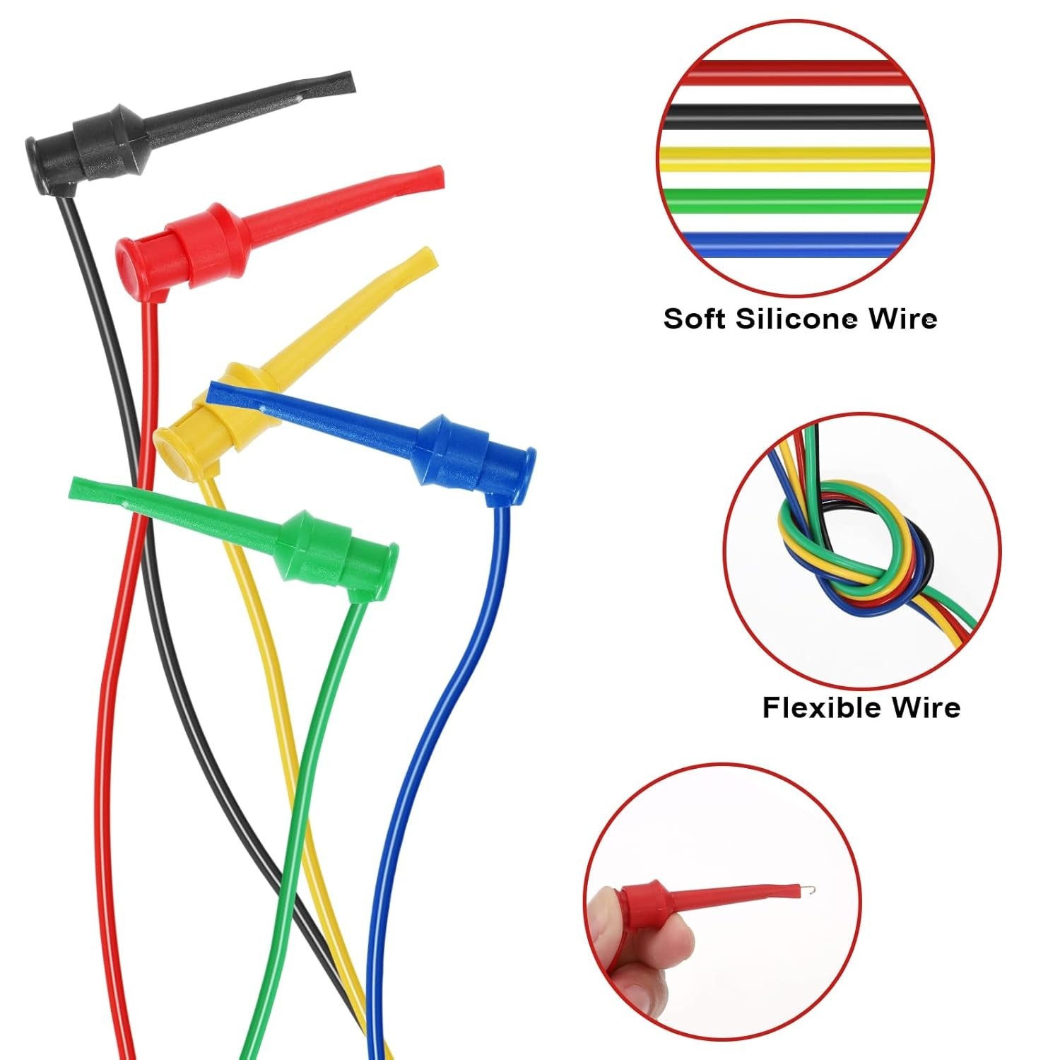 Multimeter Lead Set - 5Pcs Stackable Banana Plug to Hook Wire Cable Ki