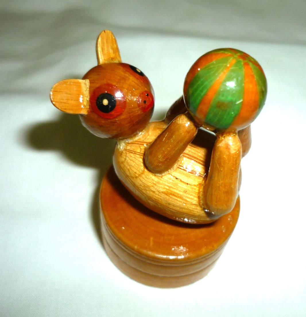 Vintage Wooden Animal with Ball  Pencil Sharpener