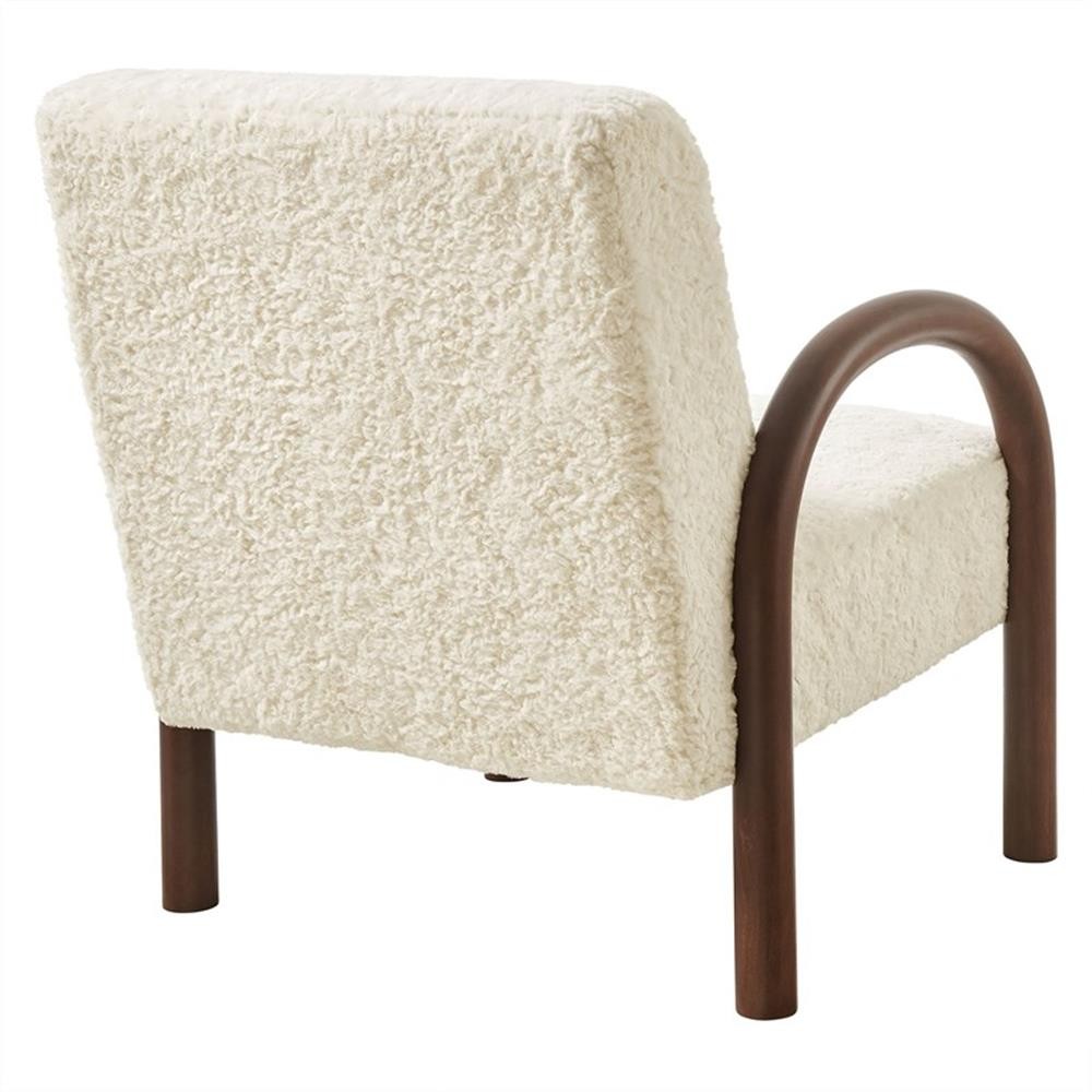 Maklaine Contemporary Faux Shearling Accent Armchair in Ecru