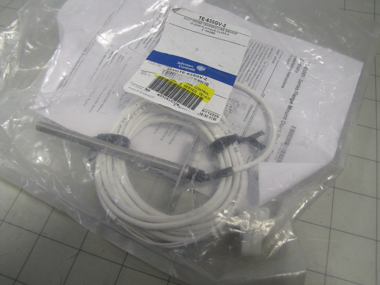 Johnson Controls TE-635GV-2 Duct Probe Temperature Sensor 4" Probe NEW