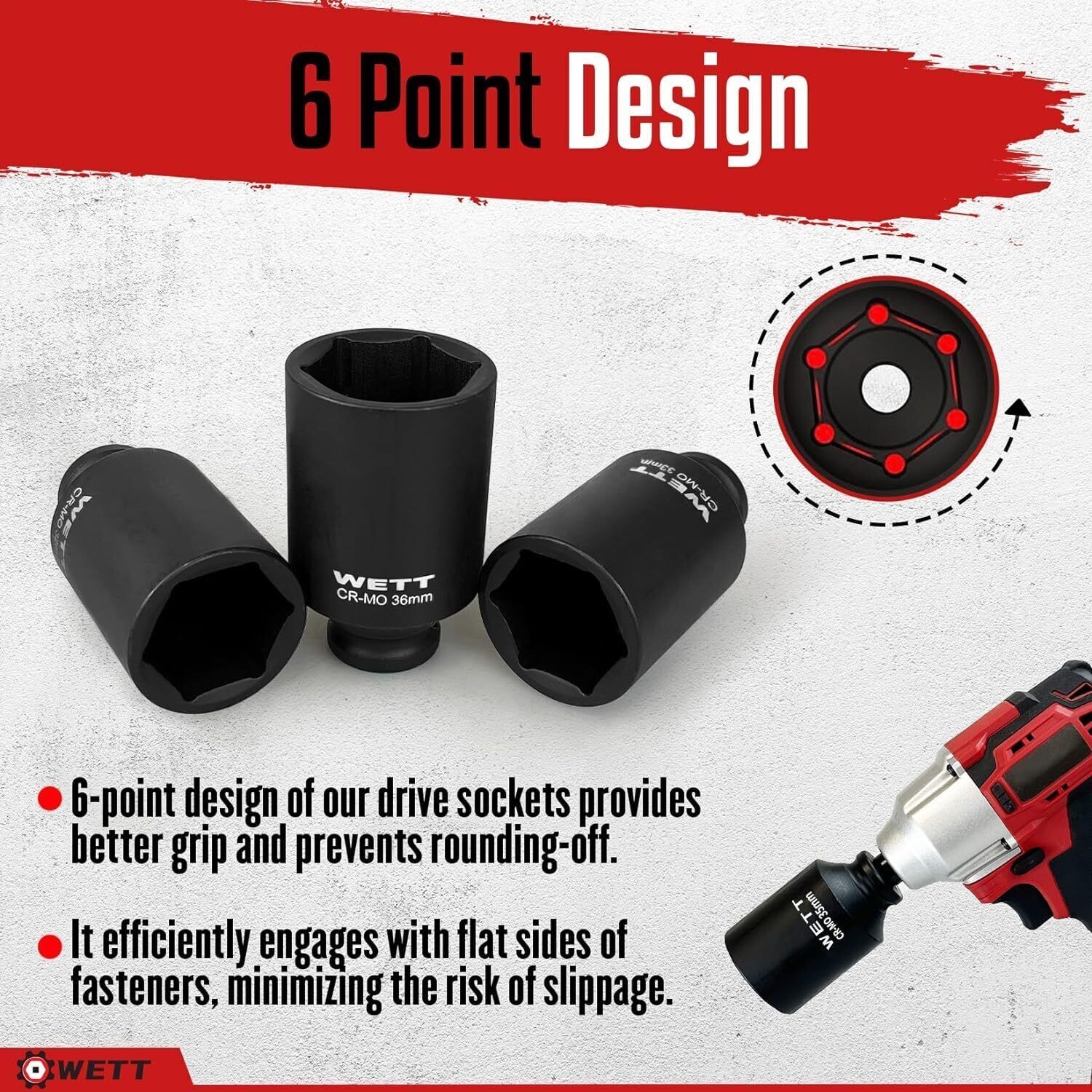 1/2" Drive Deep Impact Socket Set 9-PCS Spindle Axle Nut Metric 6 Point Sockets