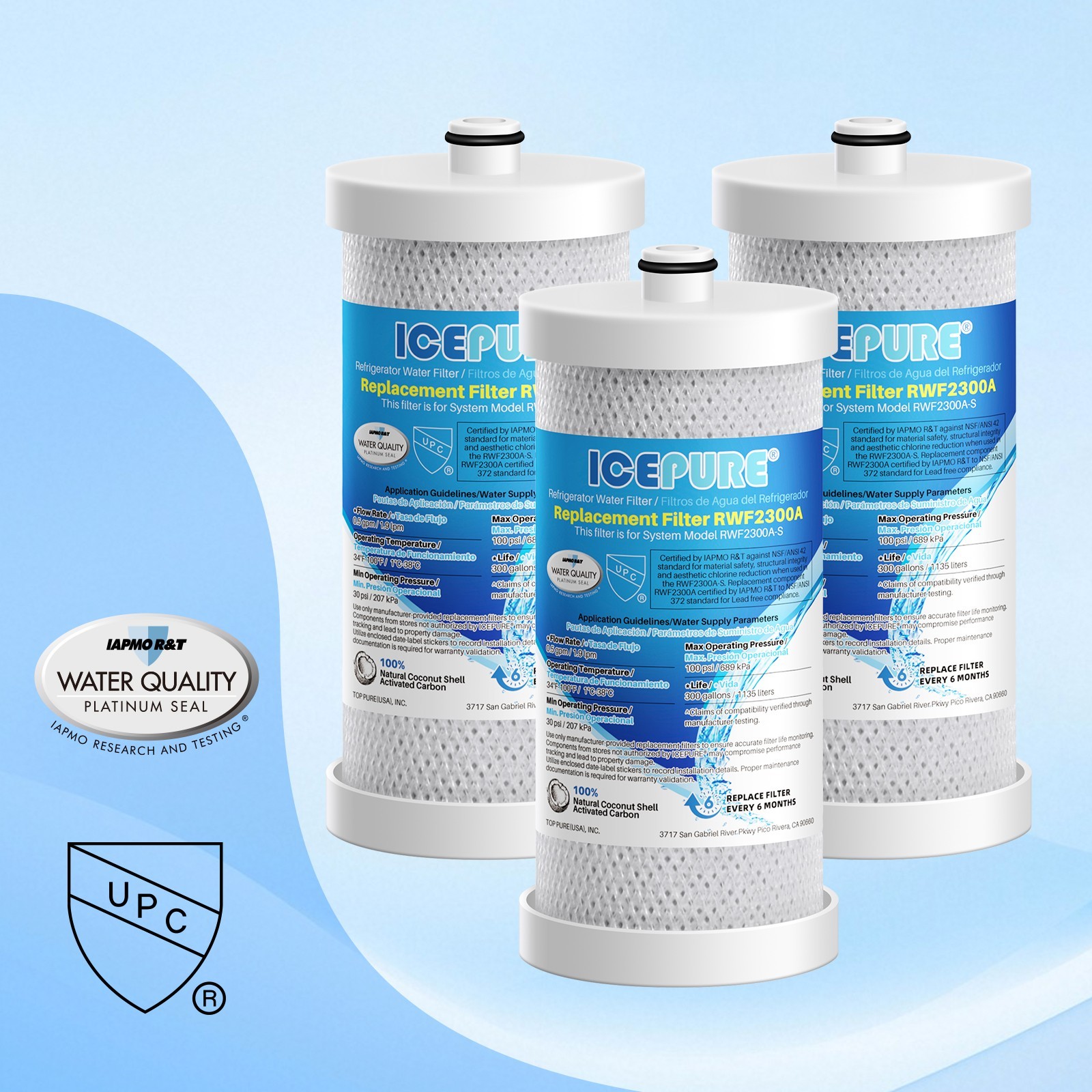 ICEPURE WF1CB Refrigerator water filter Replacement For WF1CB,WFCB, RG100, WF284