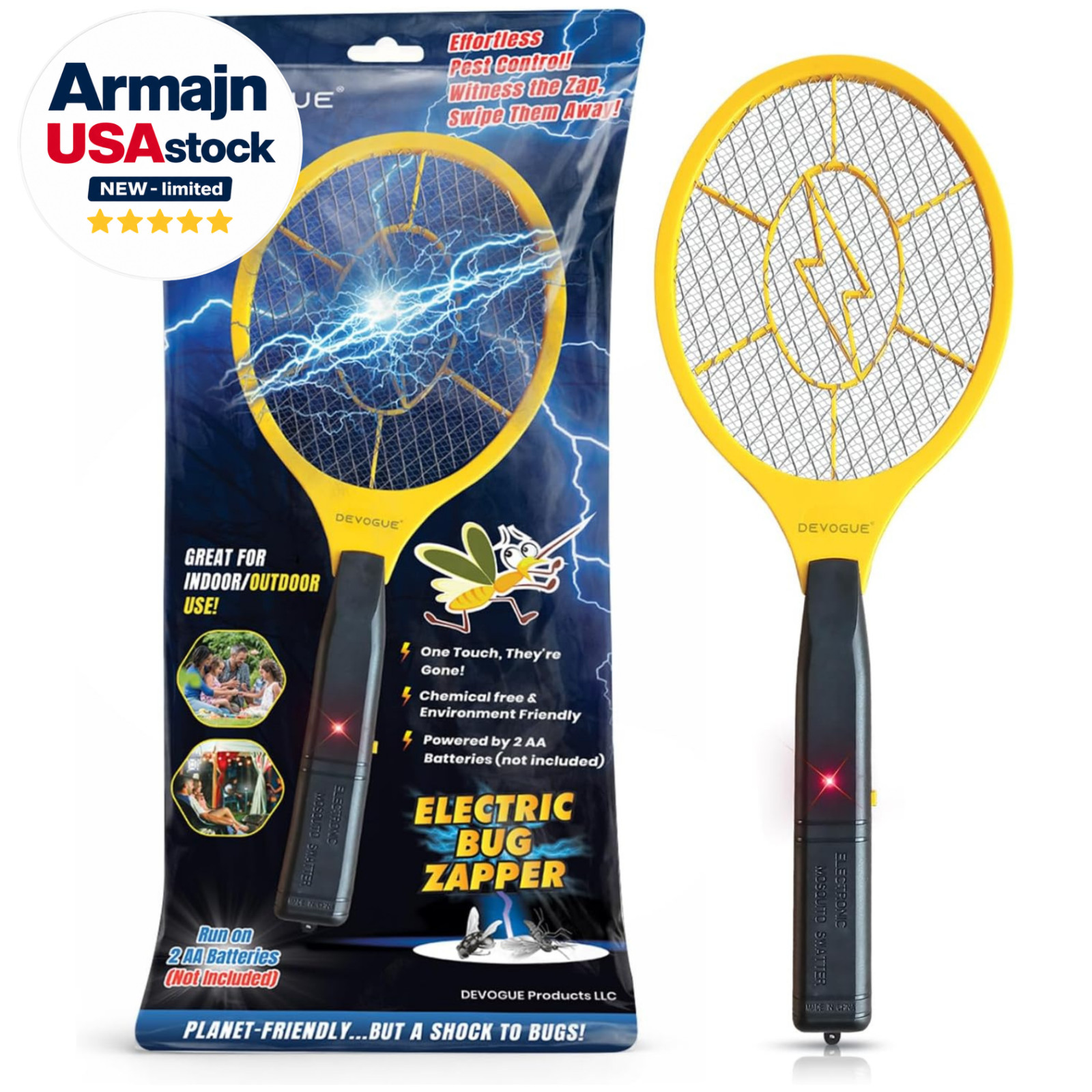 Electric Fly Swatter Bug Zapper Racket Mosquito Insect Killer Handheld Battery..