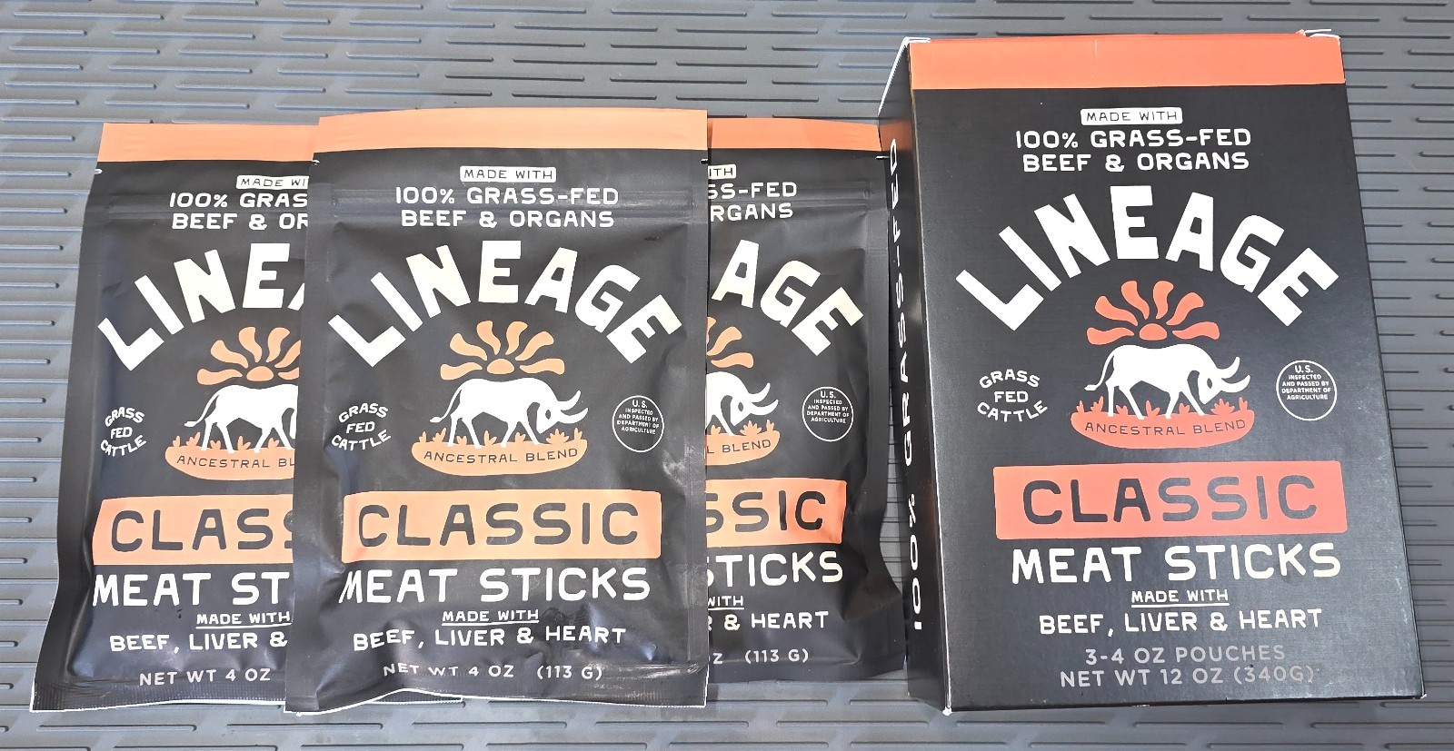 Lineage Provisions 100% Grass-Fed Beef Meat Sticks – Classic - Pack of 3