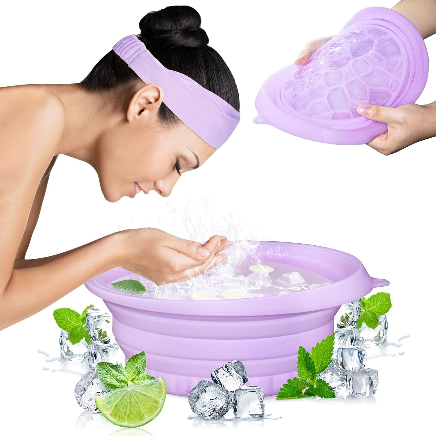 Foldable Ice Bowl with Built-In Ice Tray – Silicone Facial Ice Bath
