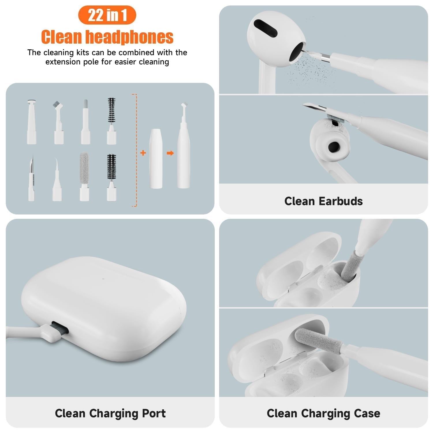 Laptop Cleaning Kit Keyboard Cleaner Brush, 22-in-1 Multi-Function White