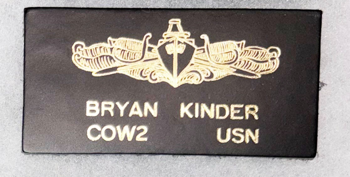 USN Surface Warfare Bryan Kinder Flight Jacket Name Tag