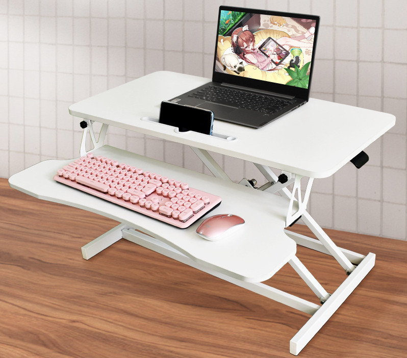 32 Inch Height Adjustable Computer Desk w/ Wide Keyboard Tray, WHITE