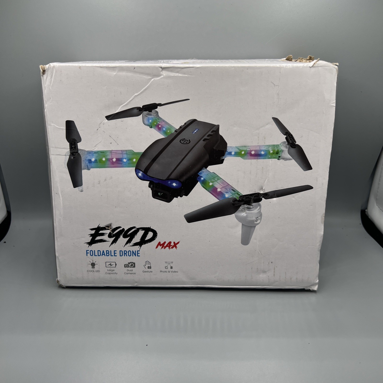 E88D Max Foldable Drone w/LED, +2 Battery, Dual Cameras, Photo & Video Black