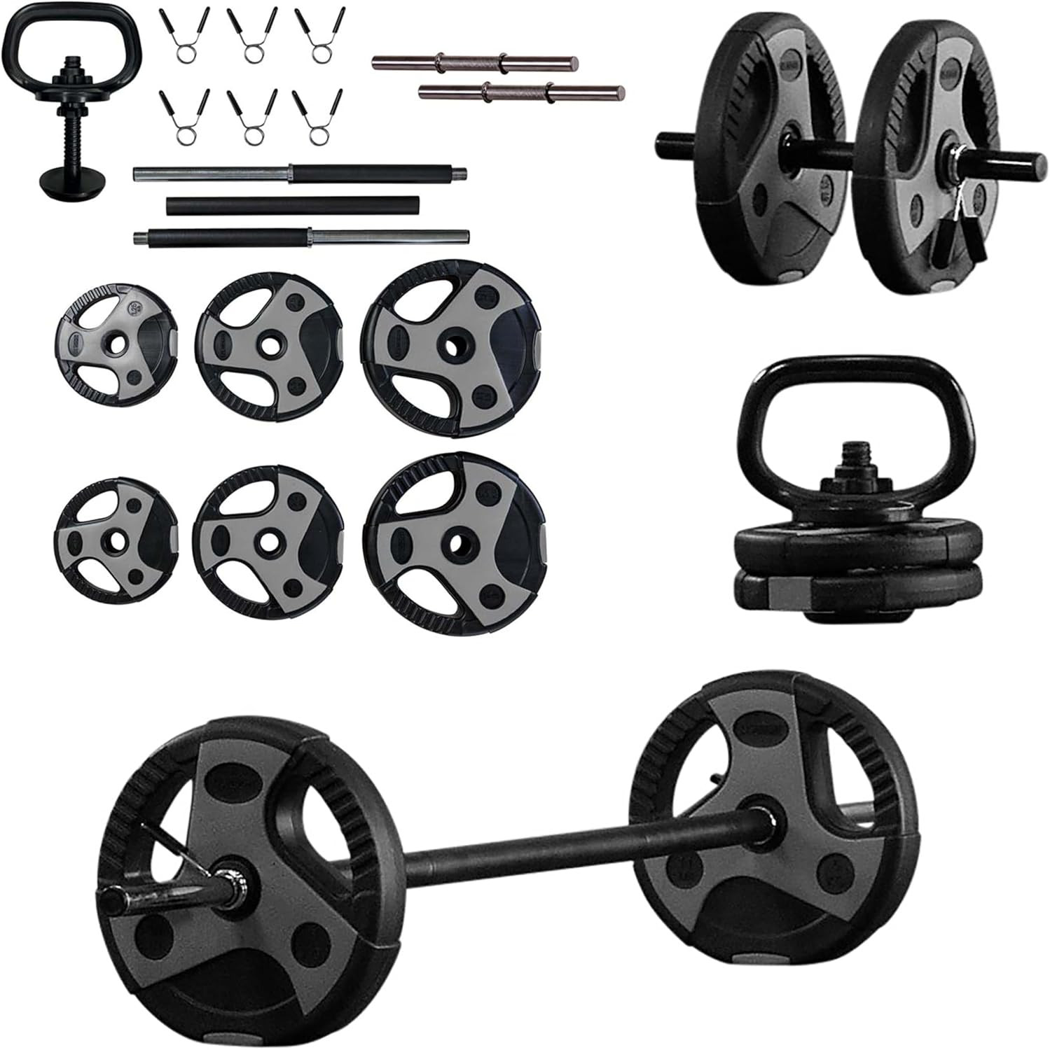 Adjustable Weight Set with Barbell, Dumbbells & Kettlebell for Home Gym