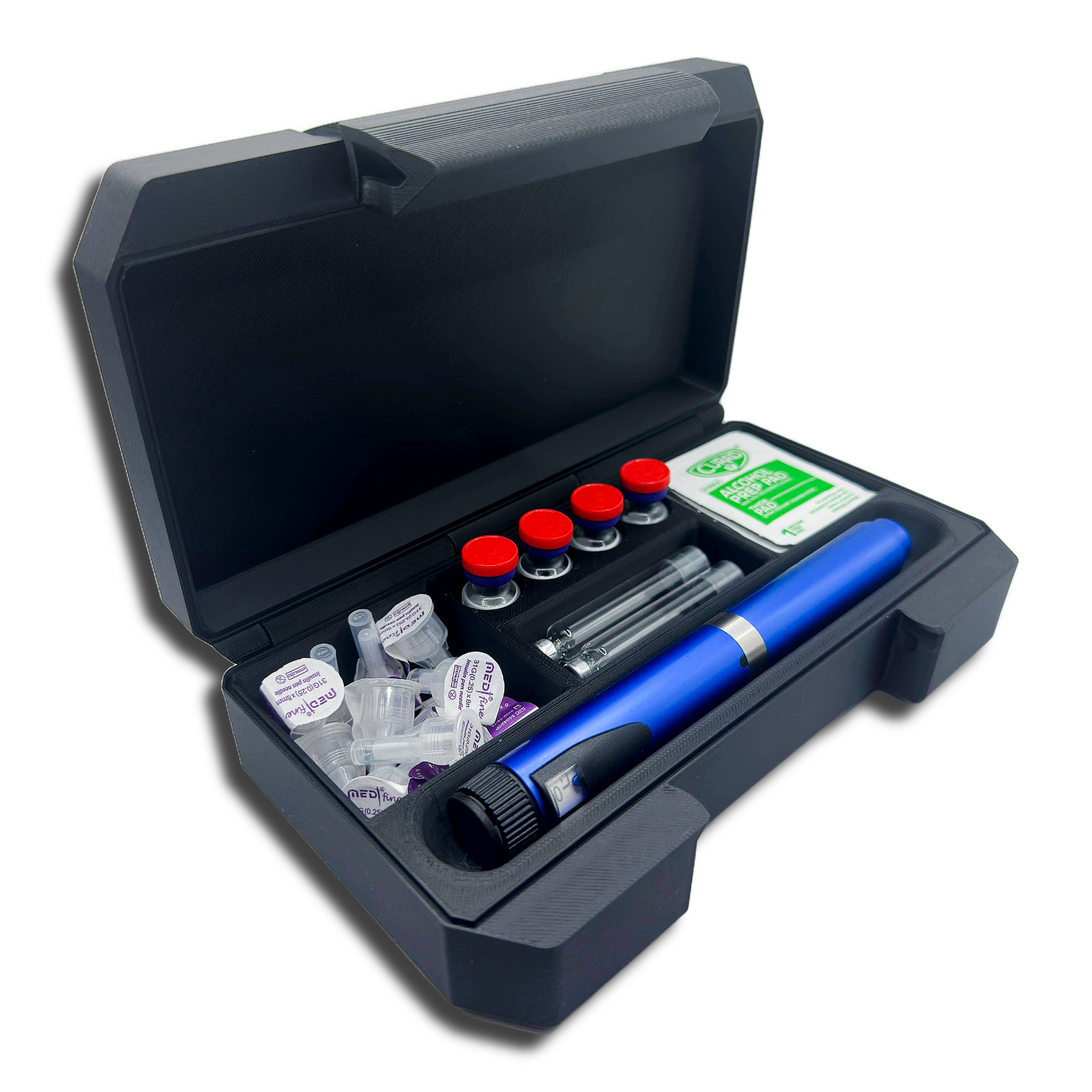 Peptide / Insulin Pen Case–Holds 1 Pen, 4 Vials, Cartridges, Wipes & Pen Needles