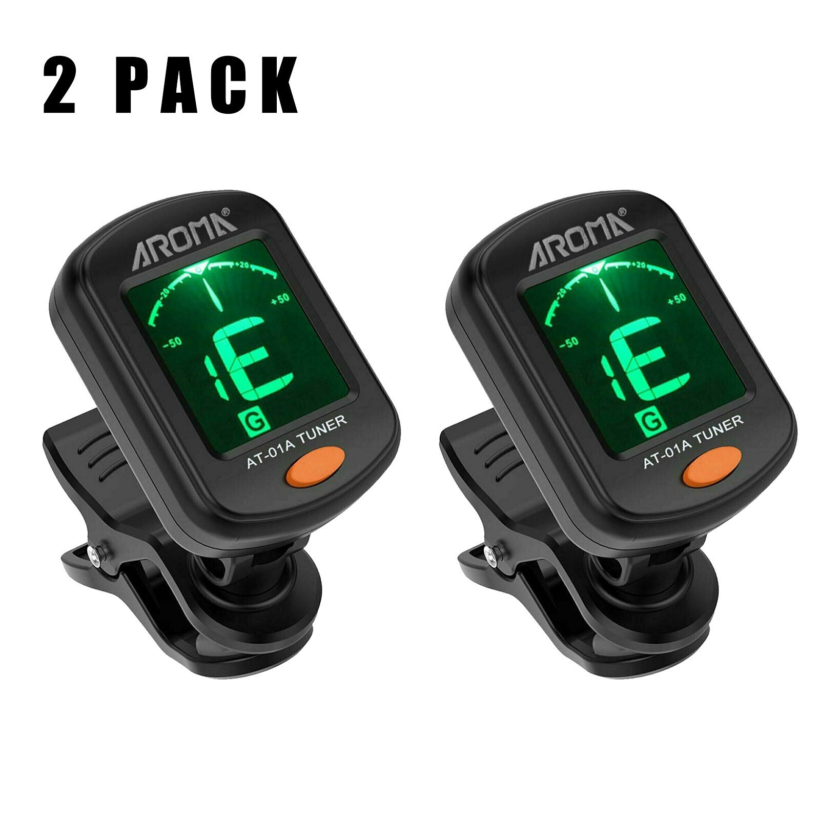 2 LCD Clip On Chromatic Acoustic Electric Guitar Bass Ukulele Banjo Violin Tuner