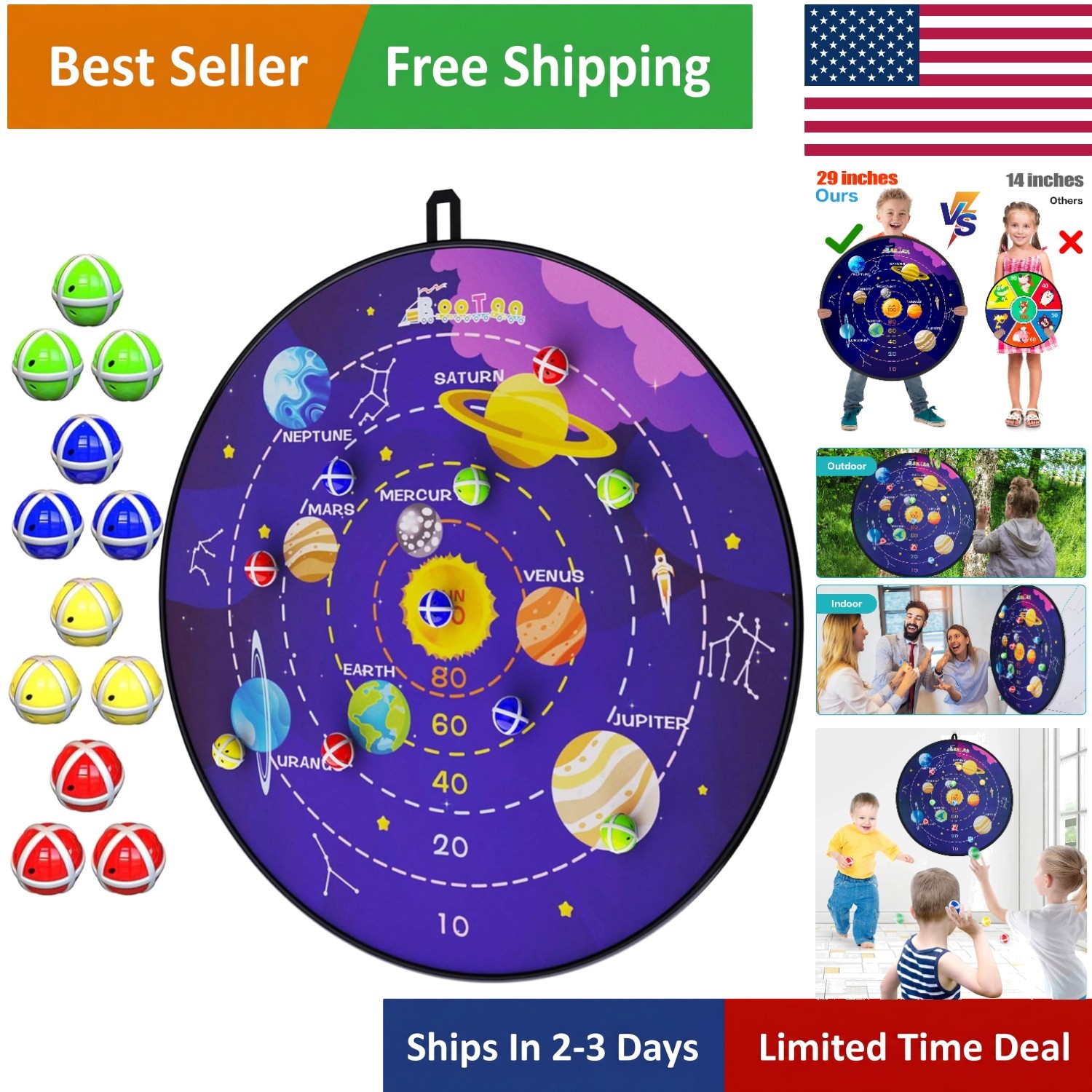 Portable 29" Dart Board with Sticky Balls - Perfect for Parties & Family Fun