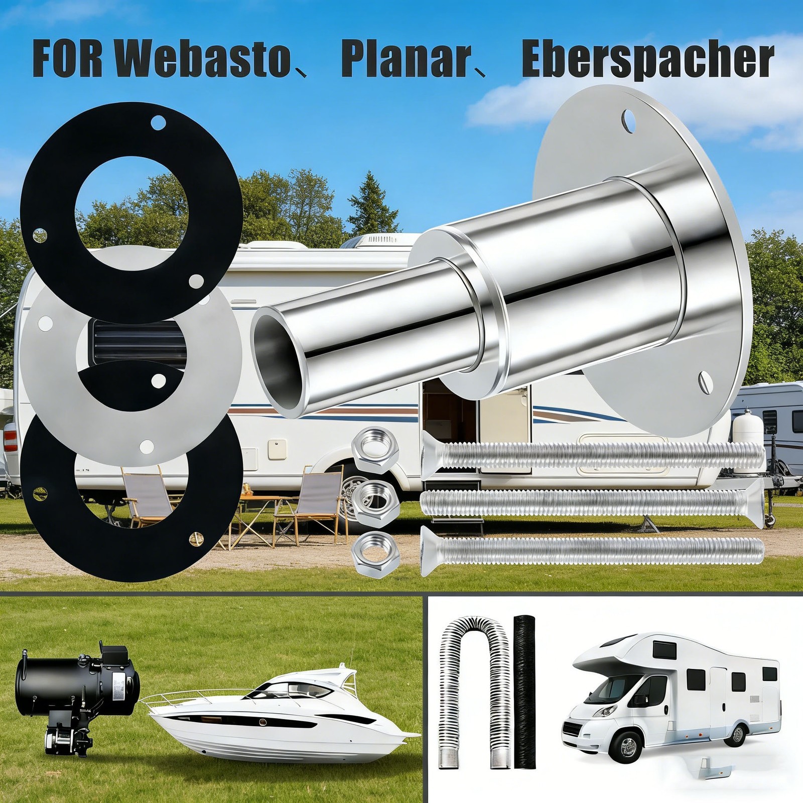 Boat 24mm Thru Hull Exhaust Skin 316 Stainless Steel Diesel Heater Marine