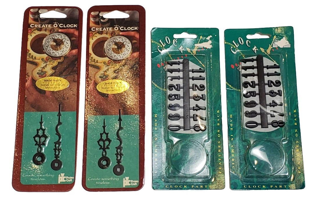 4 LOT Clock Maker Kit - Metal Hands Fancy & Basic Style and Numbers NEW