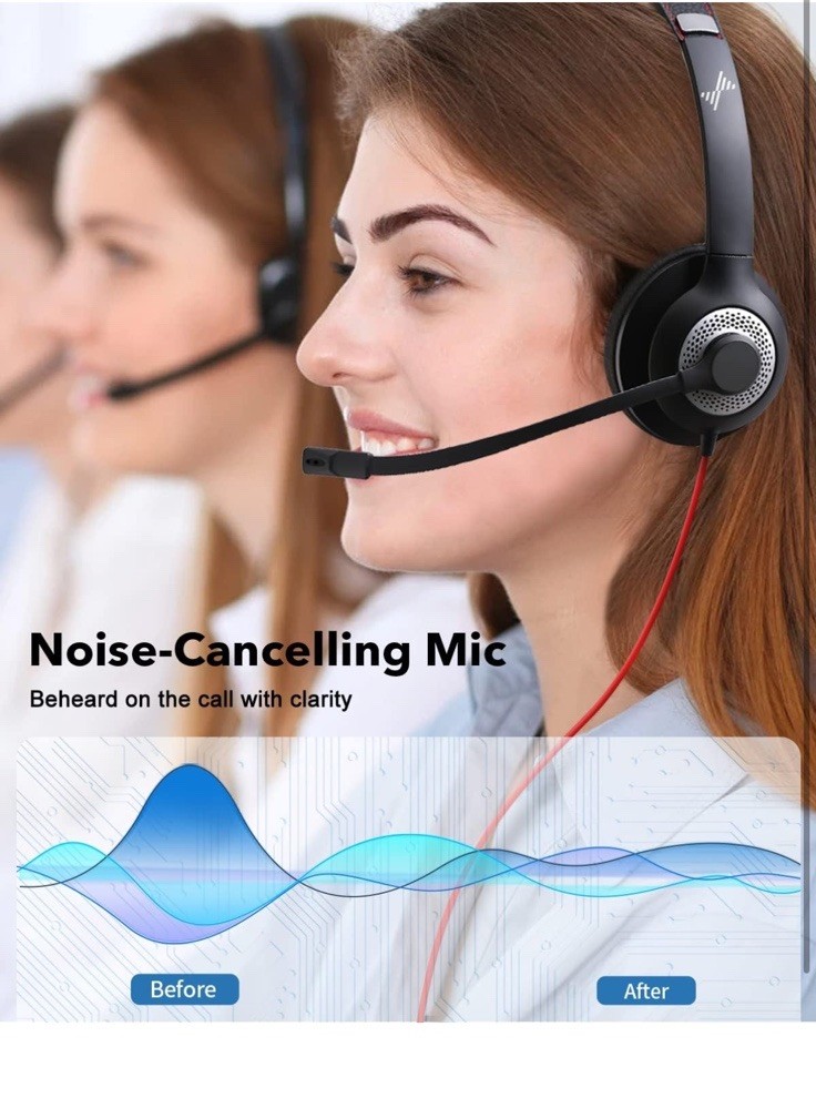 USB Headset with Microphone for PC, On-Ear Computer Laptop Headphones USB+3.5mm