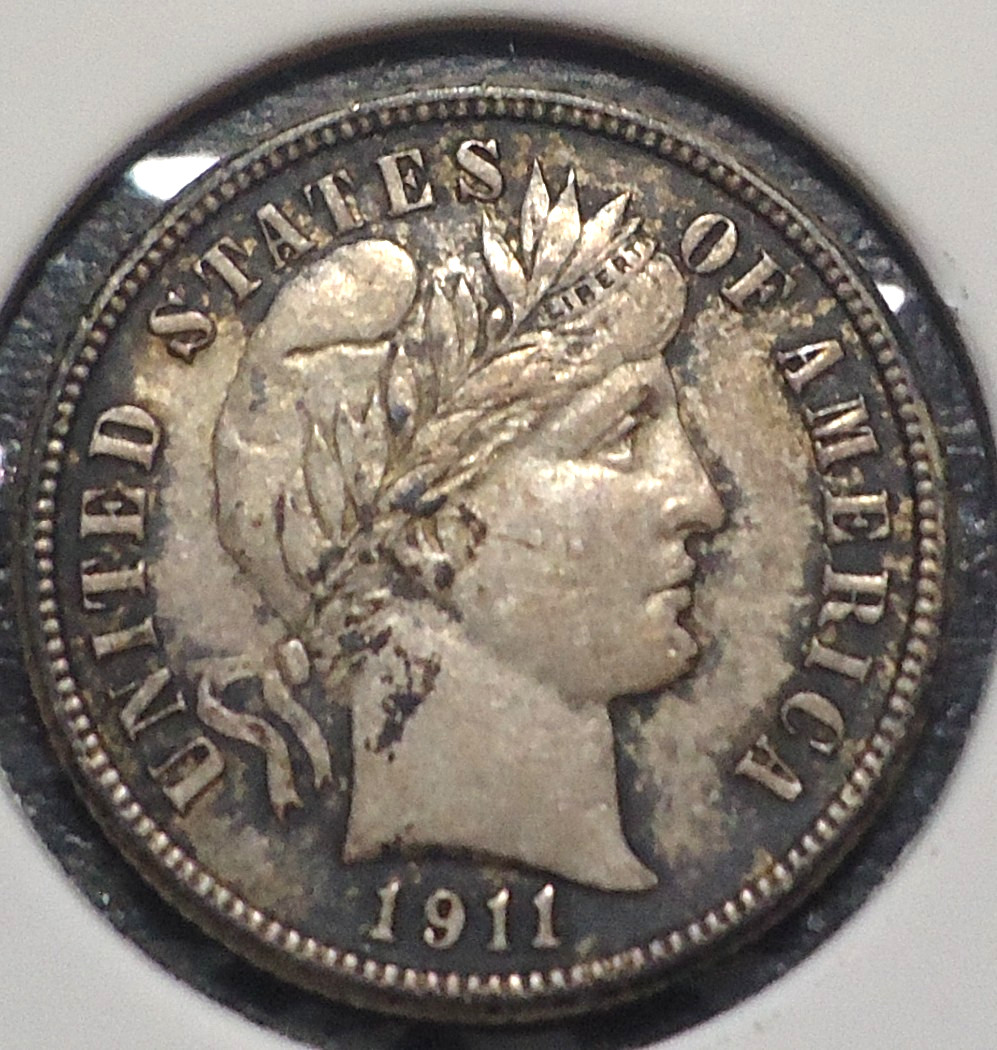 Crusty original Uncirculated 1911 D Denver Silver 10C barber dime FREE SHIPPING!