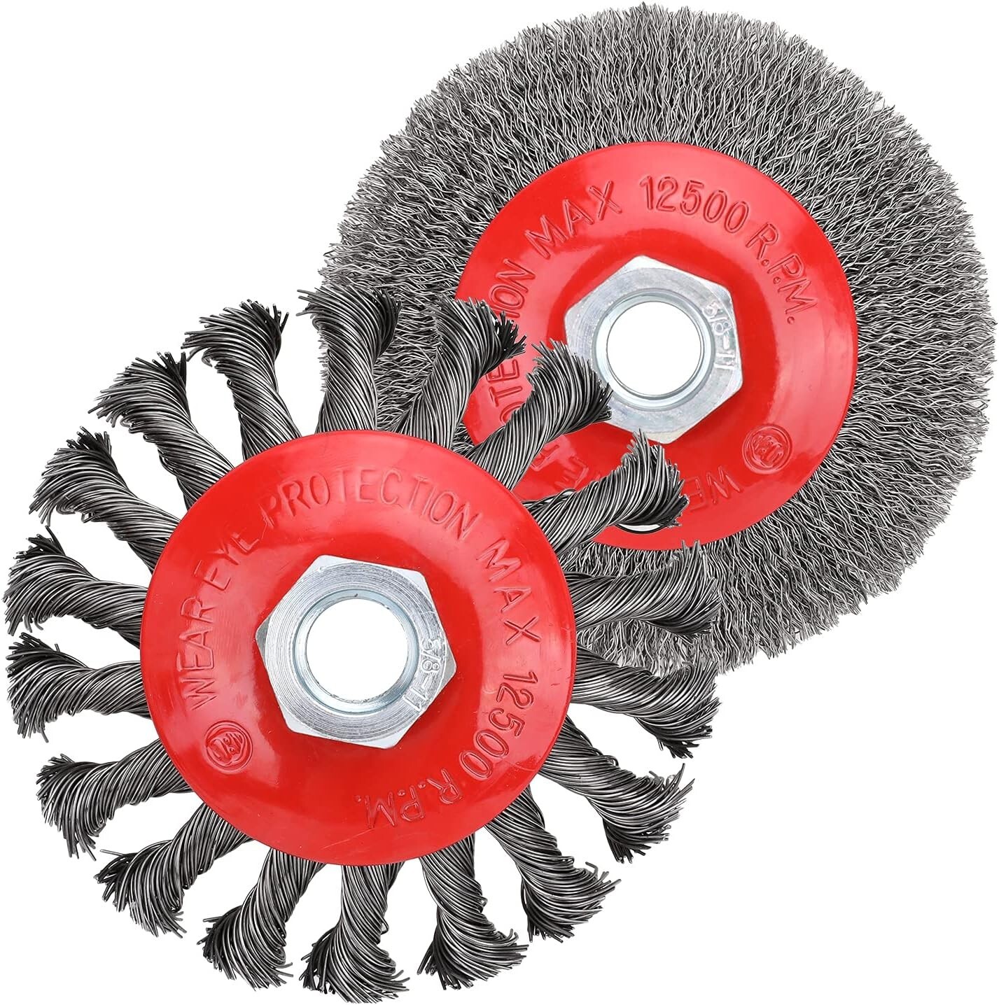 2pcs 4-Inch Crimped and Twist Wire Brush Set with 5/8-Inch 11 Threaded Arbor