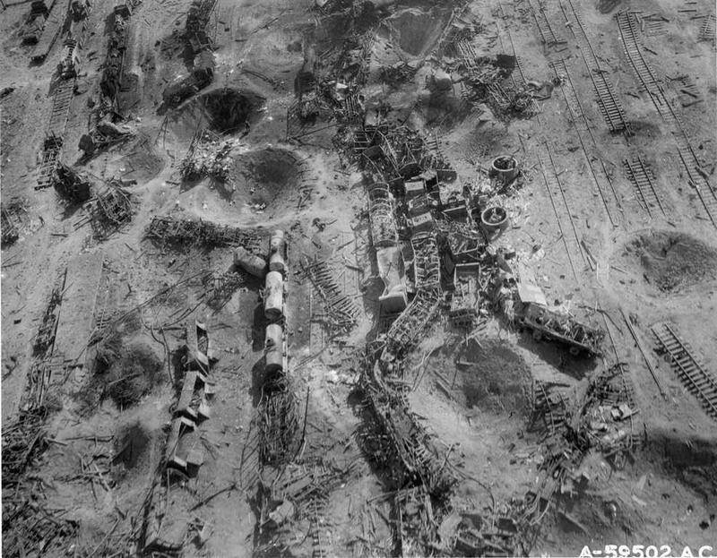 B&W WWII Photo Bombed German Rail Depot Recon Photo  WW2  World War Two / 8006