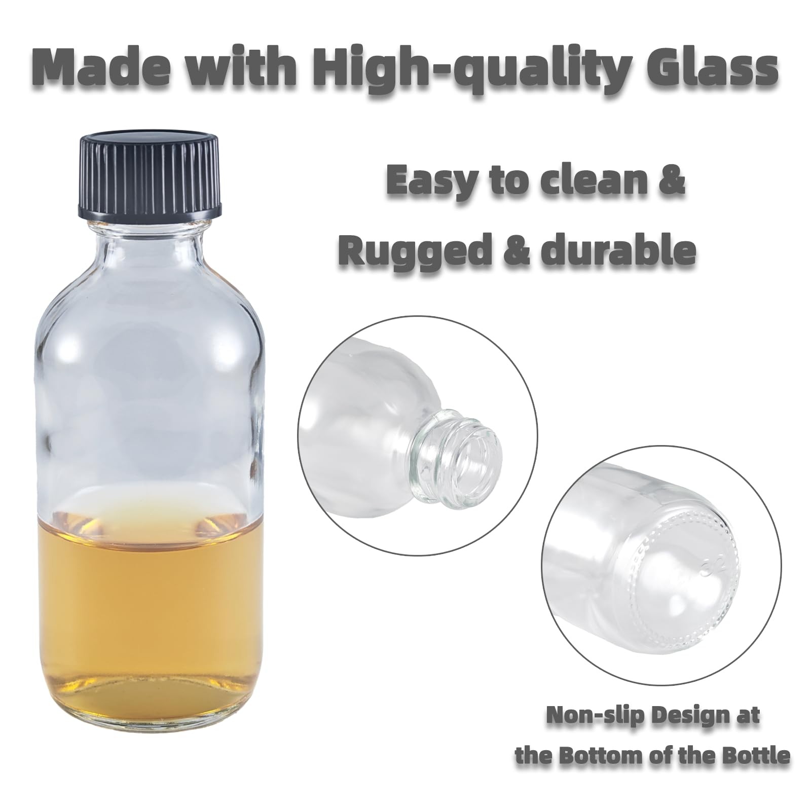 Glass Boston Round Shot Bottles, LeakResistant, 6Pack