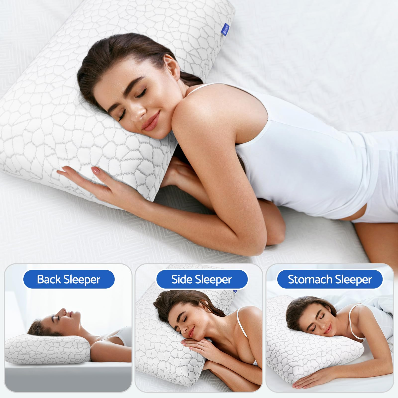 Memory Foam Pillows for Sleeping, Cooling Pillow with Removable and Machine W...