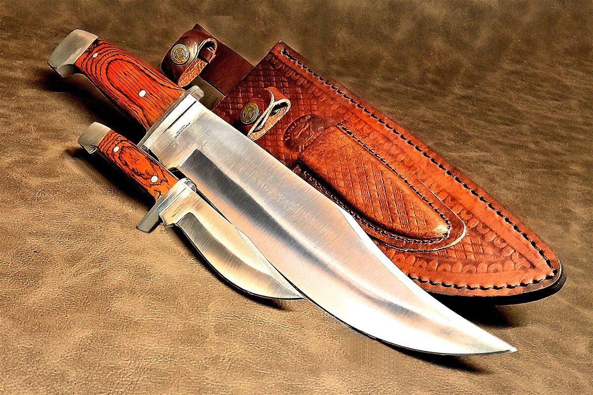 Bowie Hunting Knife 2pc Set Full-Tang Survival Tactical w/Leather Sheath TR71