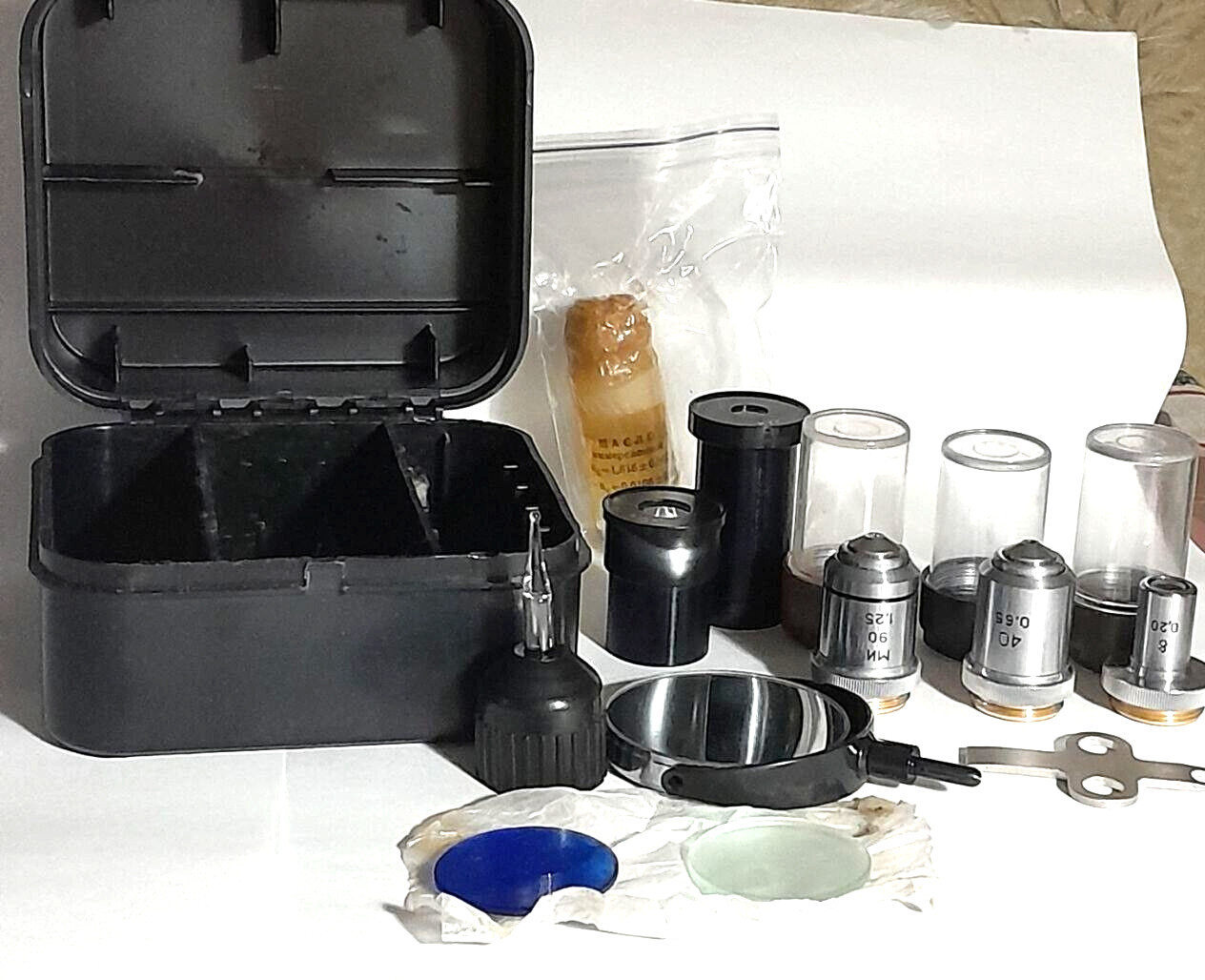 Set of LOMO eyepiece lenses for the USSR microscope + additional items