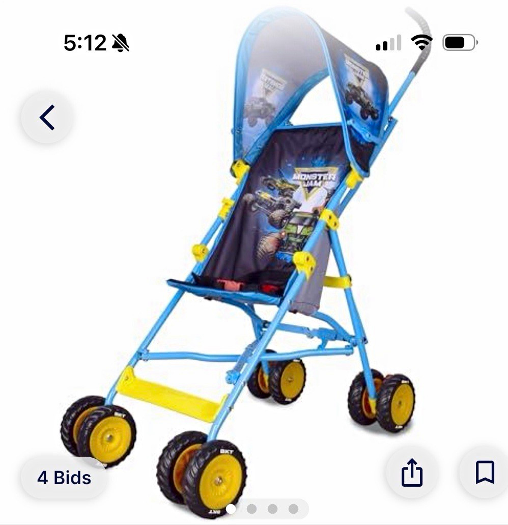 Sunny Days Monster Jam Umbrella Stroller w/ Canopy, Folding, Blue Yellow