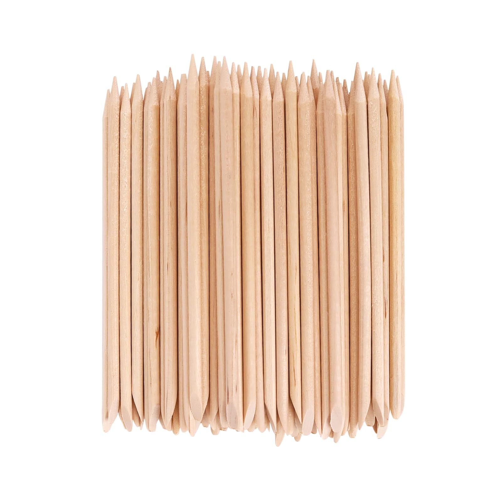 100PCS Orange Wood Nail Sticks, 4.5 Inch Wooden Cuticle Pusher and Beige