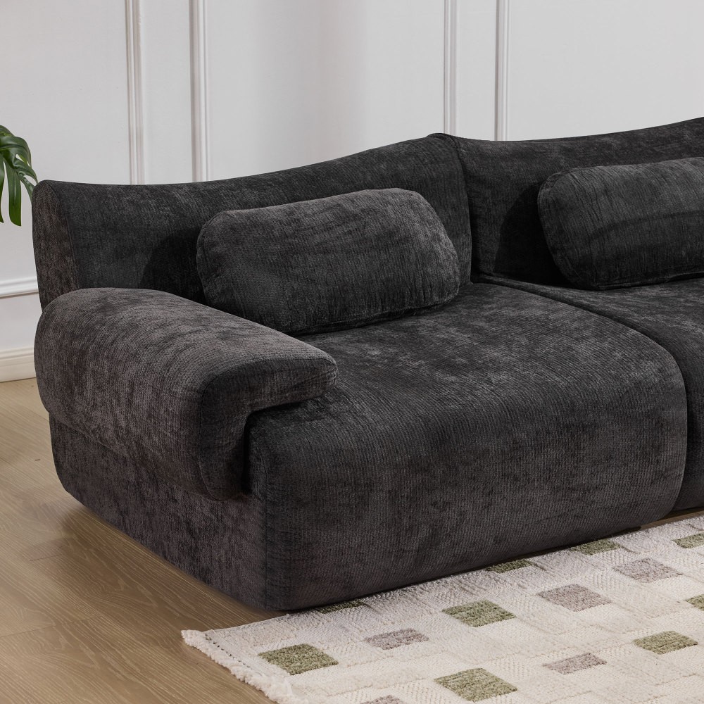 Modular Chenille Sofa 3-Seat Cushion Back Modern Upholstered Sectional, Black