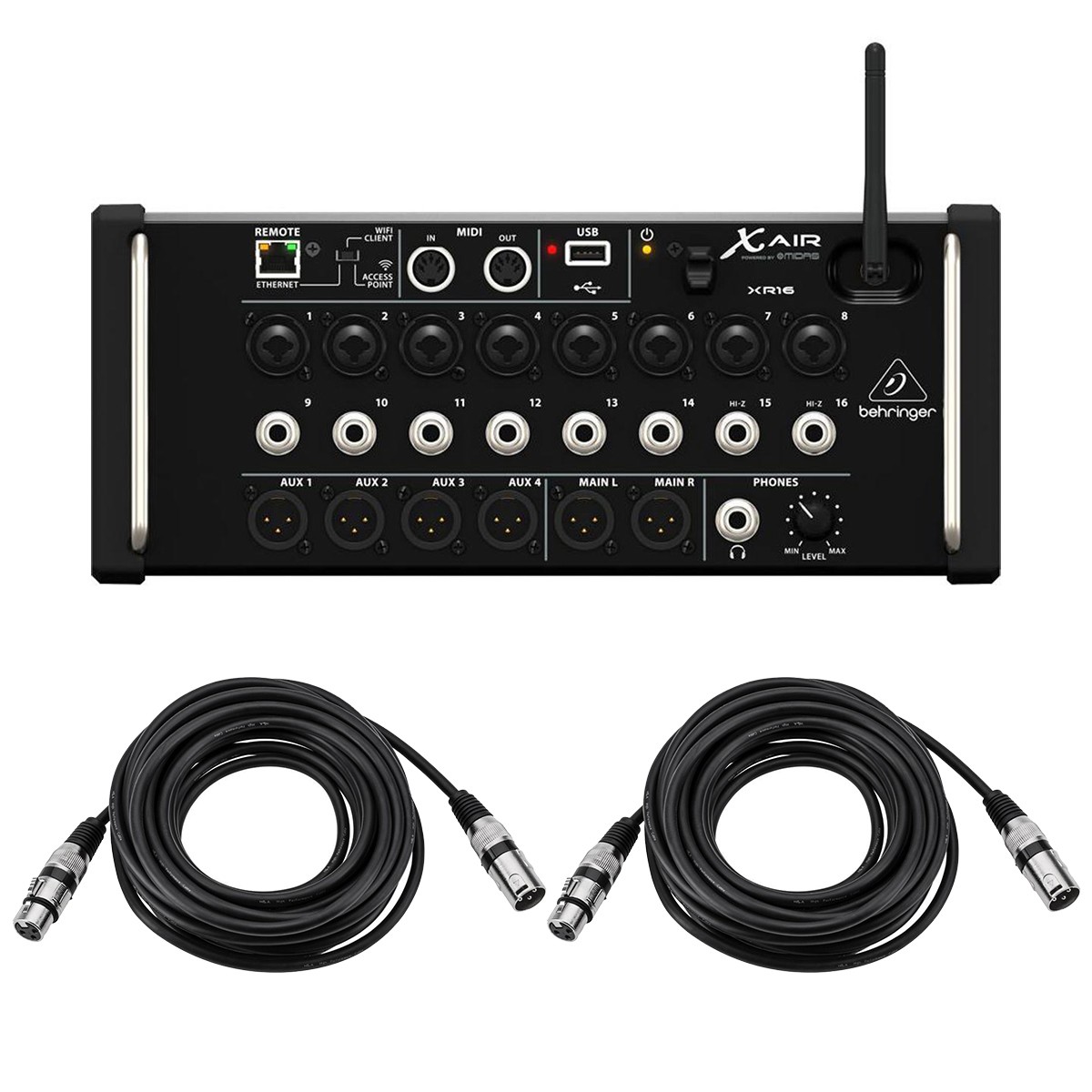 Behringer X Air XR16 Digital Mixer with Wi-Fi and USB Recorder, Bundle with 25'