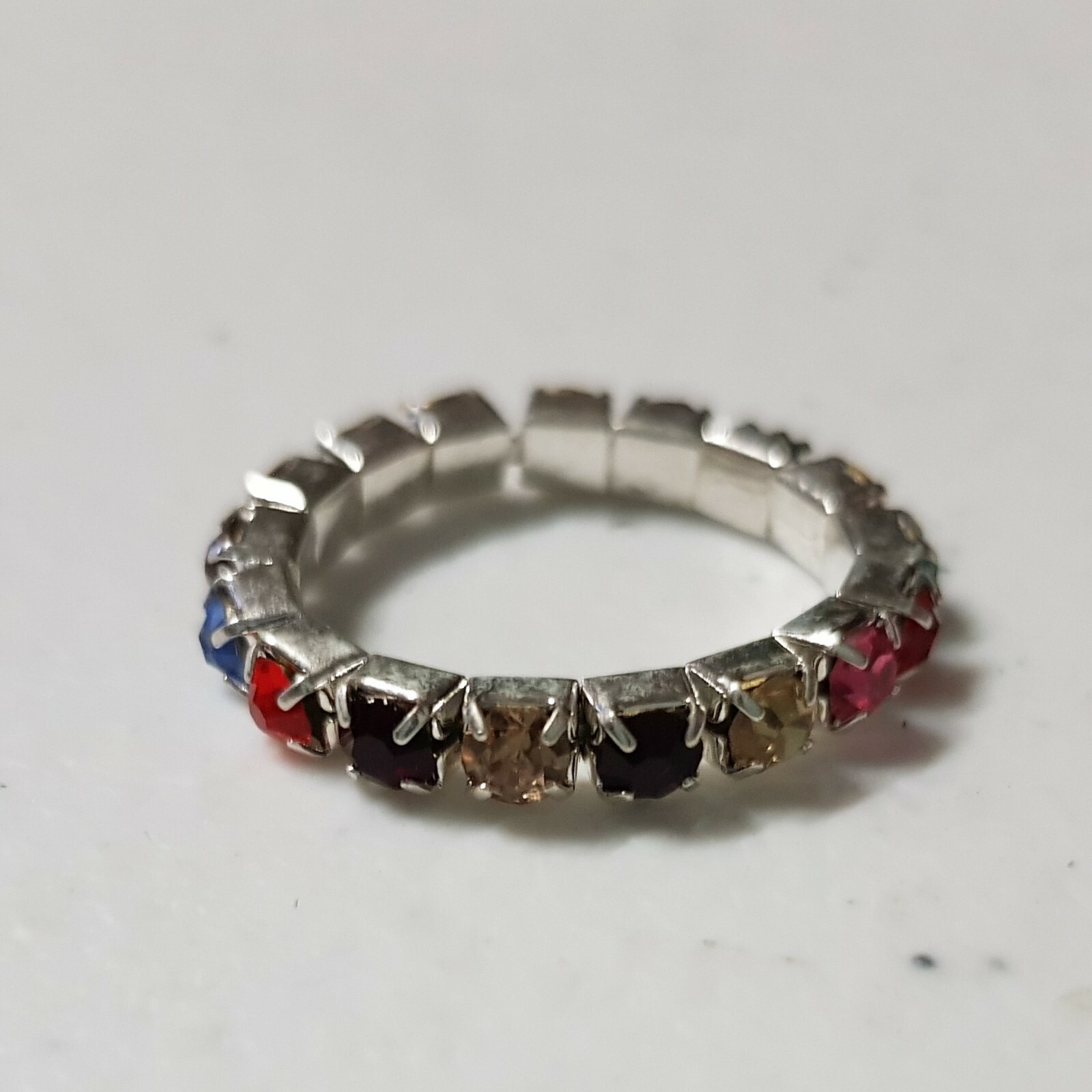 Ring - Rainbow Colourful Stretchy Silver Sparkle Rhinestone Toe Stretch Elastic