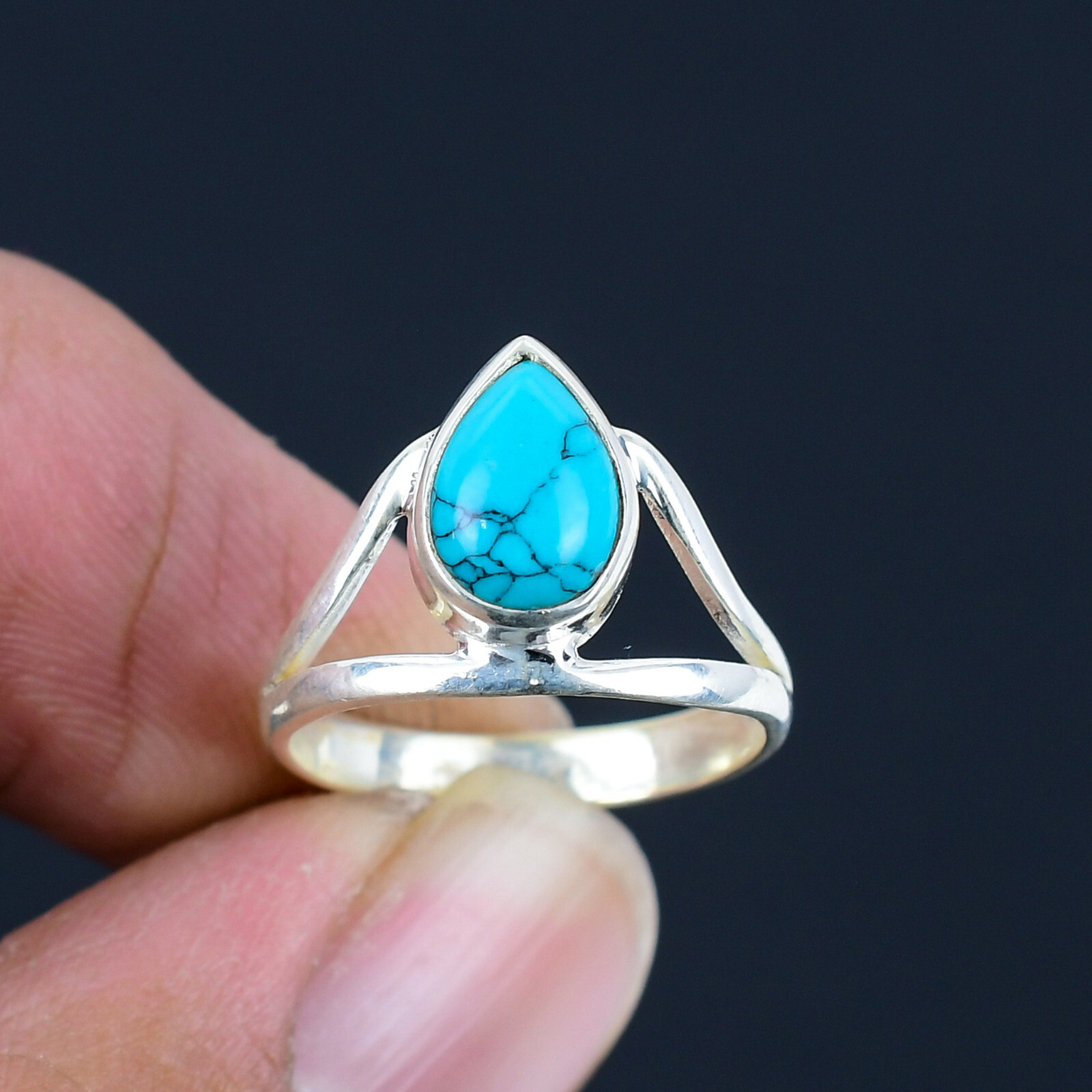 Turquoise Gemstone Ring Solid 925 Sterling Silver Pleasant For Her Mom Love
