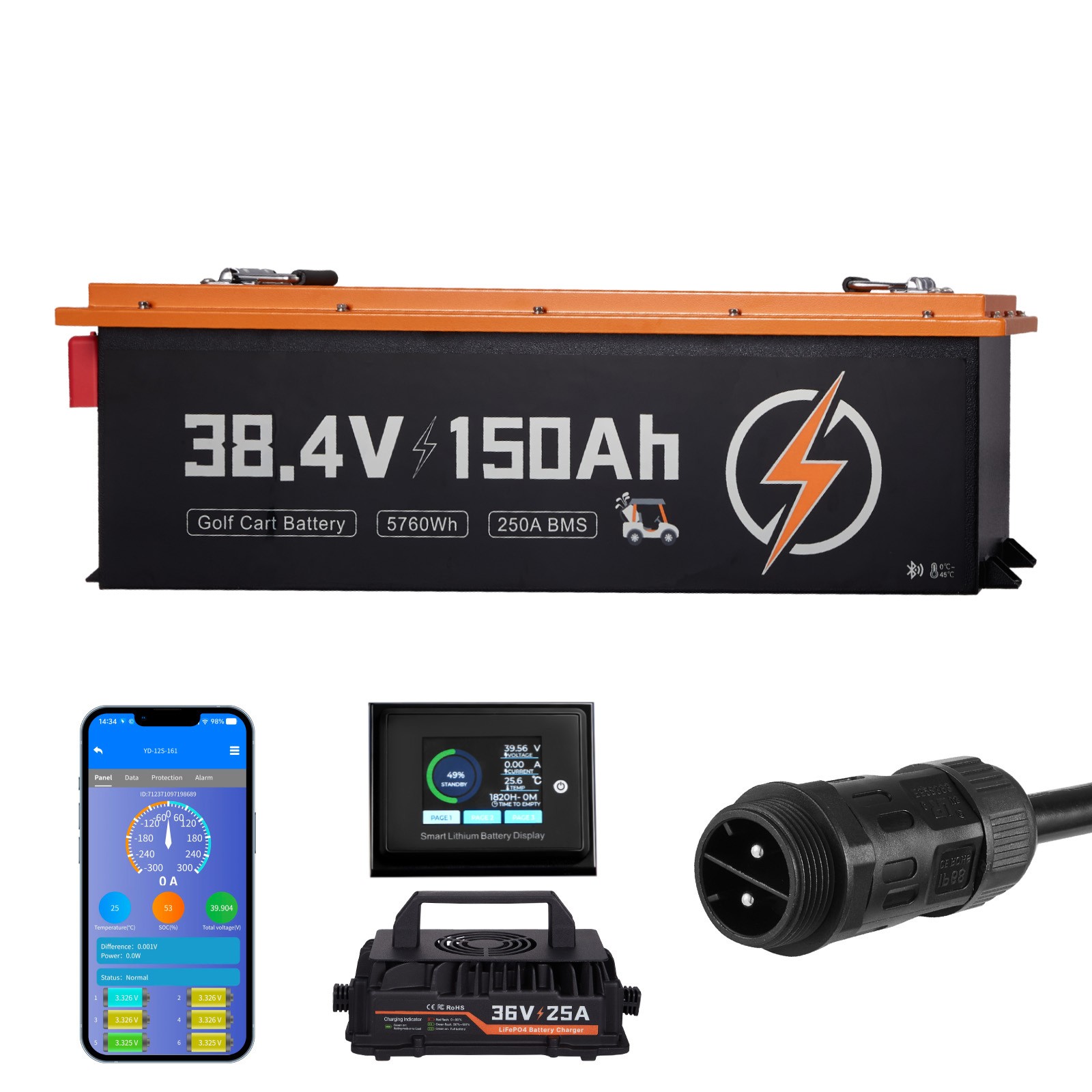 Uimoso 36V 150Ah Lithium Golf Cart Battery Kit Bluetooth 4000+ Cycle Metal Case