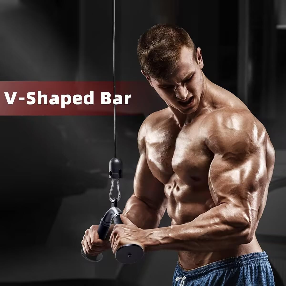 Tricep Press Down V Bar, Cable Machine Attachment Home Gym LAT Pulldown black