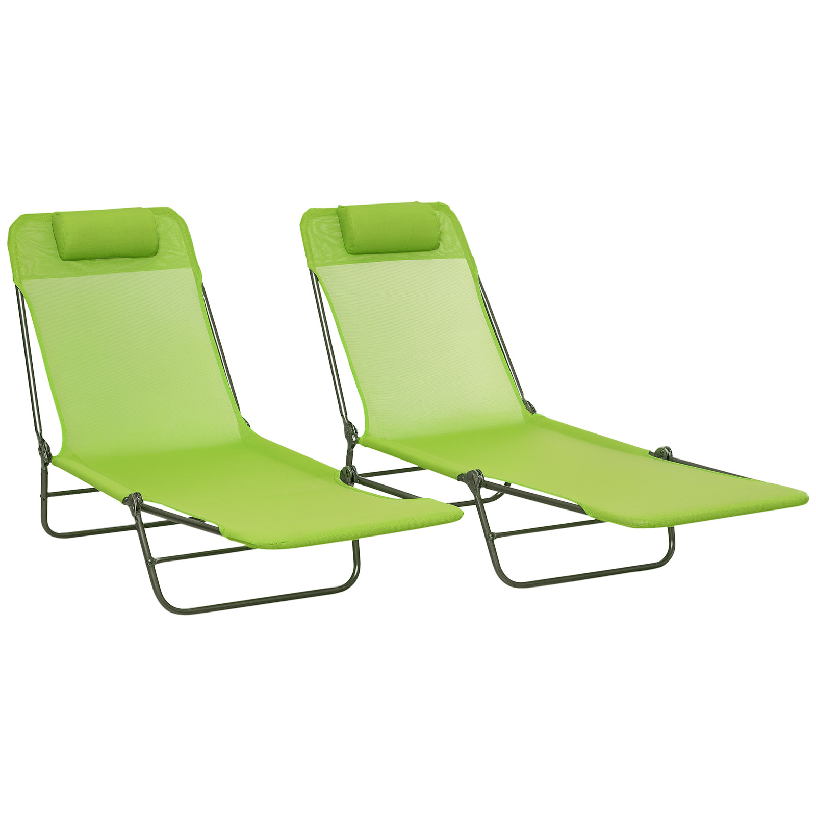 All-Terrain Folding Loungers, 2-Pack Reclining Chair with Mesh, Headrest, Green