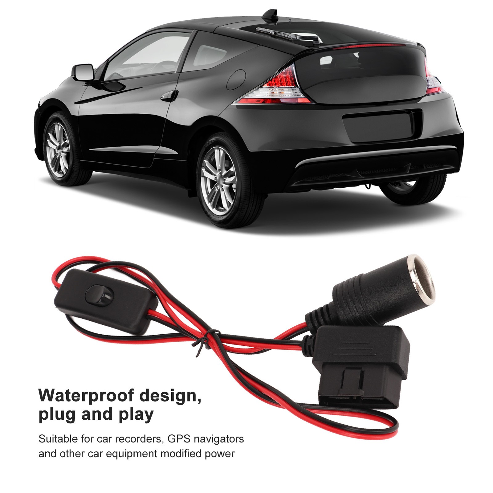 OBD2 Cigarette Lighter Socket 16Pin Waterproof Overcurrent Protection Female