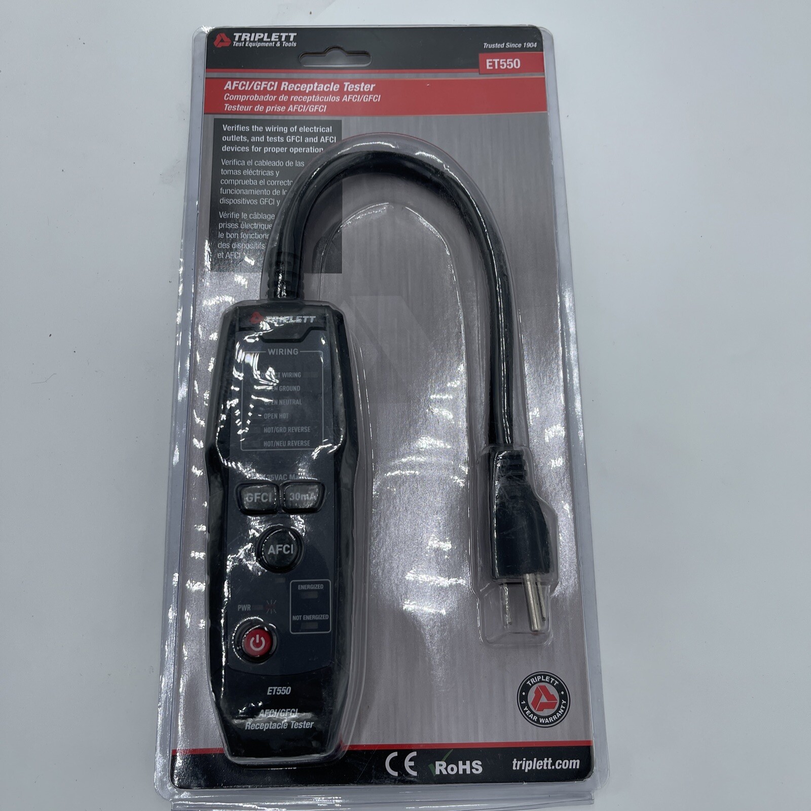 Triplett ET550 AFCI/GFCI Receptacle Tester Electrical Tool