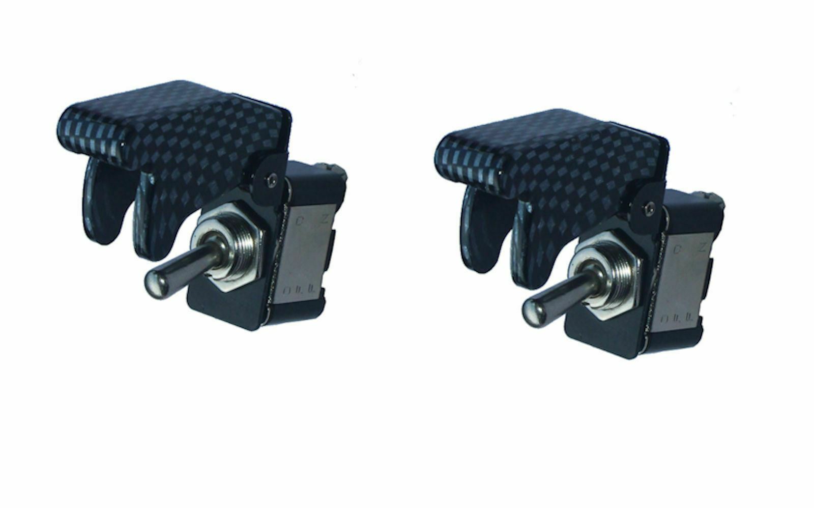 Set of Two 2 12V 10A Carbon Fiber Cover Rocker Toggle Switch SPST ON/OFF