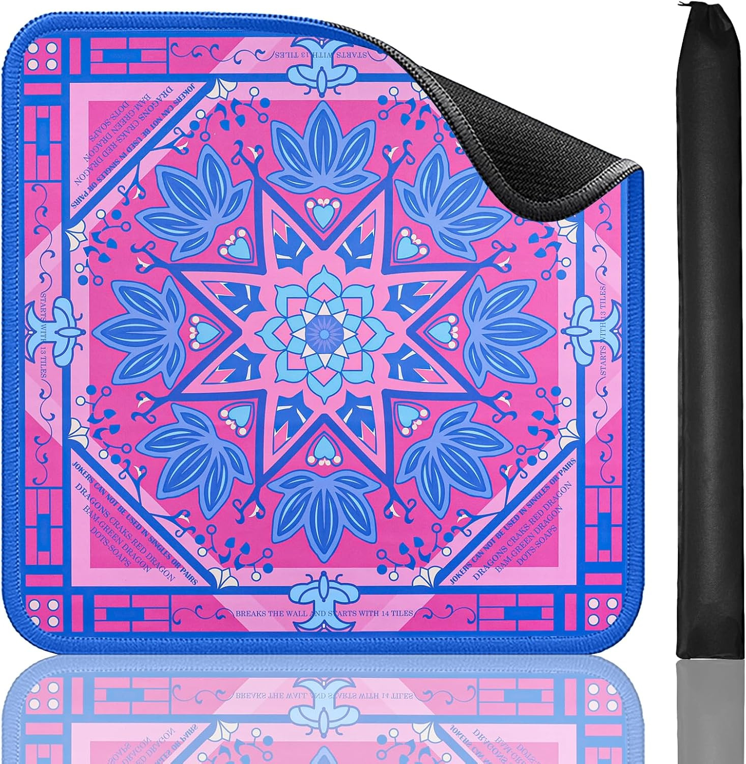 Printed Learning Mahjong Mat (33”x33”) with Black Carrying Bag, Anti-Slip, Noise