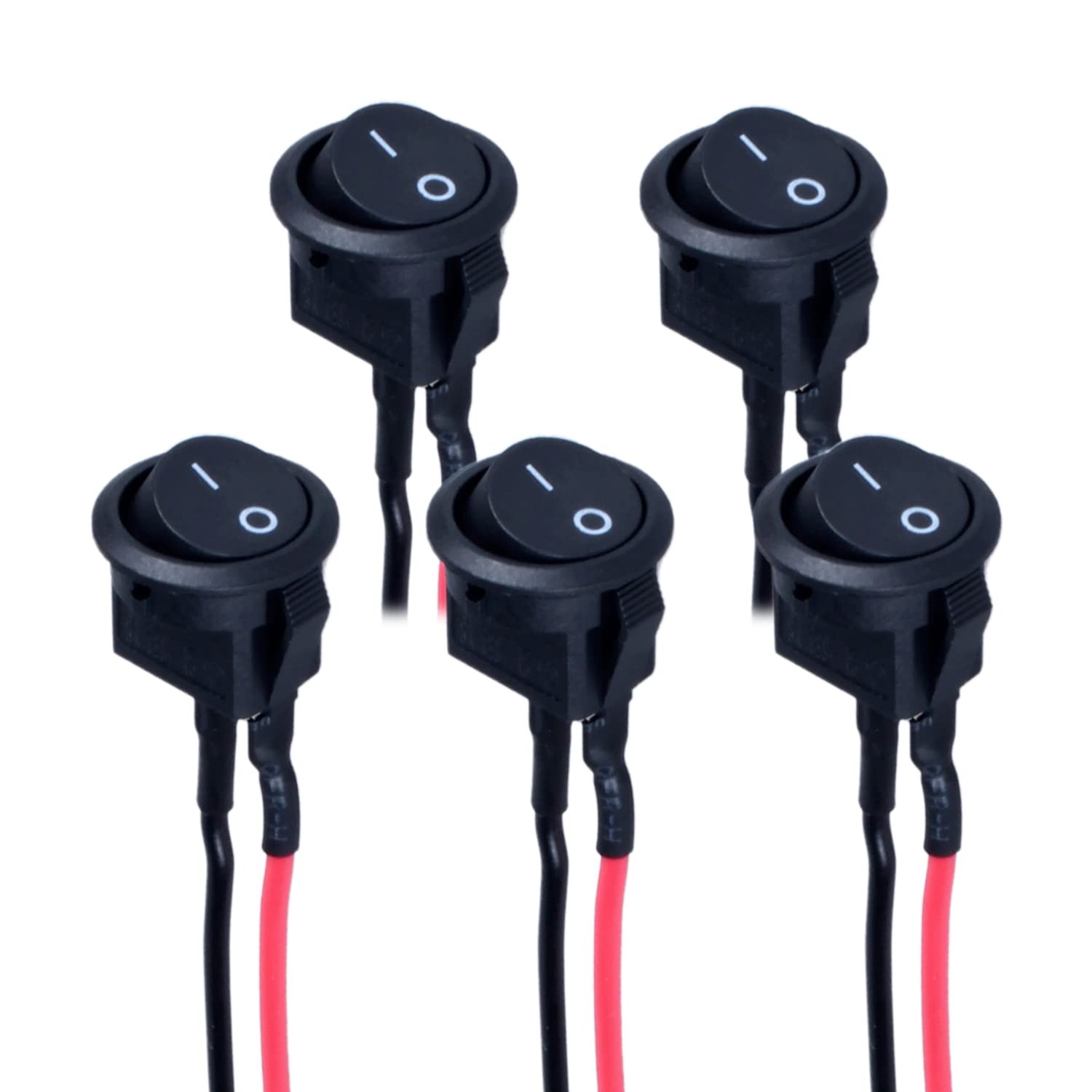 5 PCS Black 15mm Mini Round Rocker Latching Toggle Switch SPST 2Pin 12V